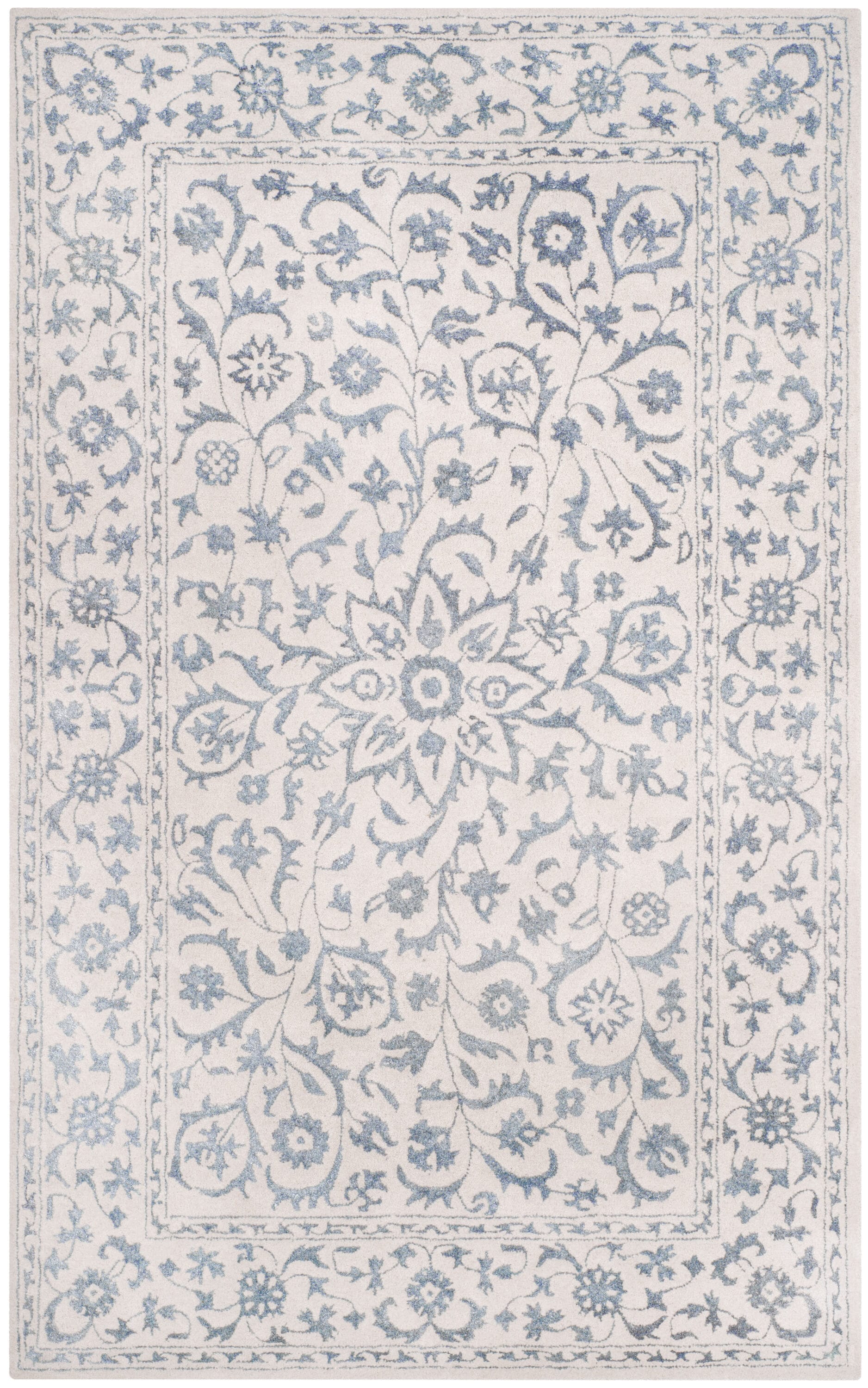 Ivory and Silver Hand-Tufted Wool 4' x 6' Rug