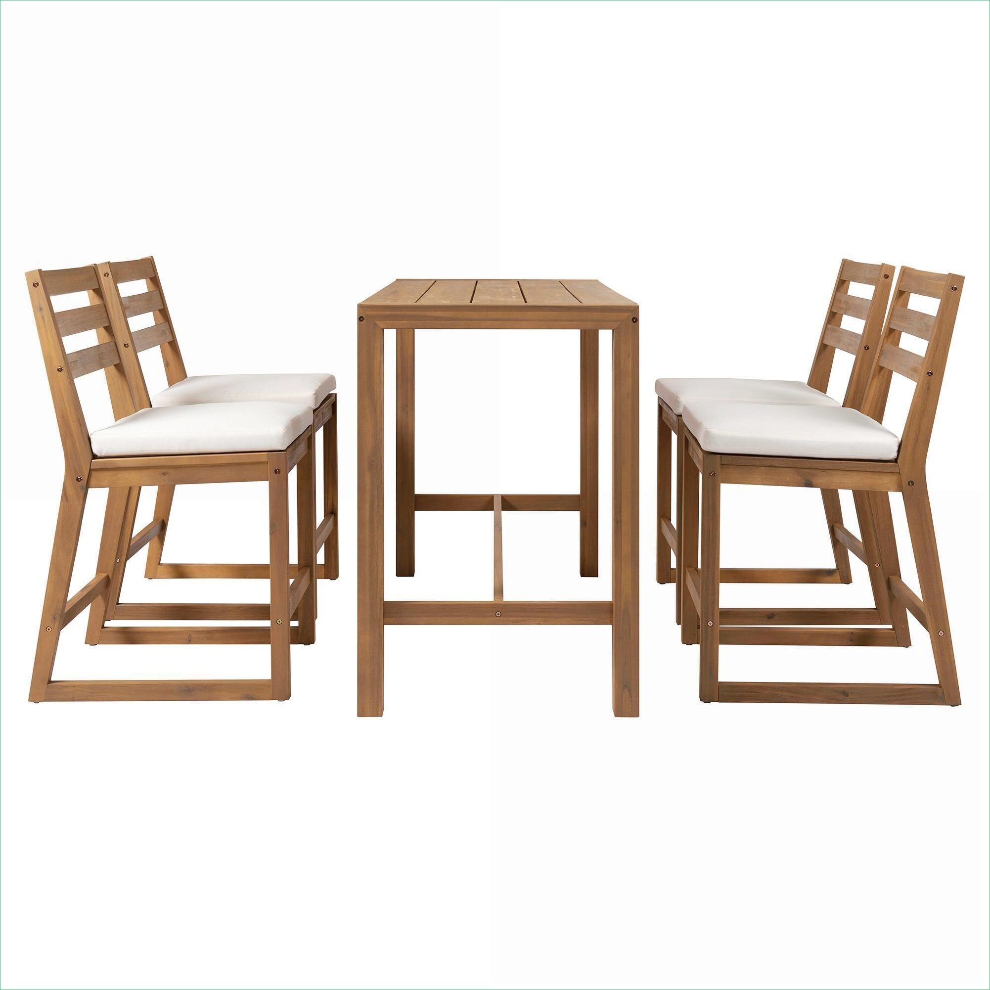 Watnature Rustic Compact 5-Piece Outdoor Bar Set 4-Seat Solid Acacia ...