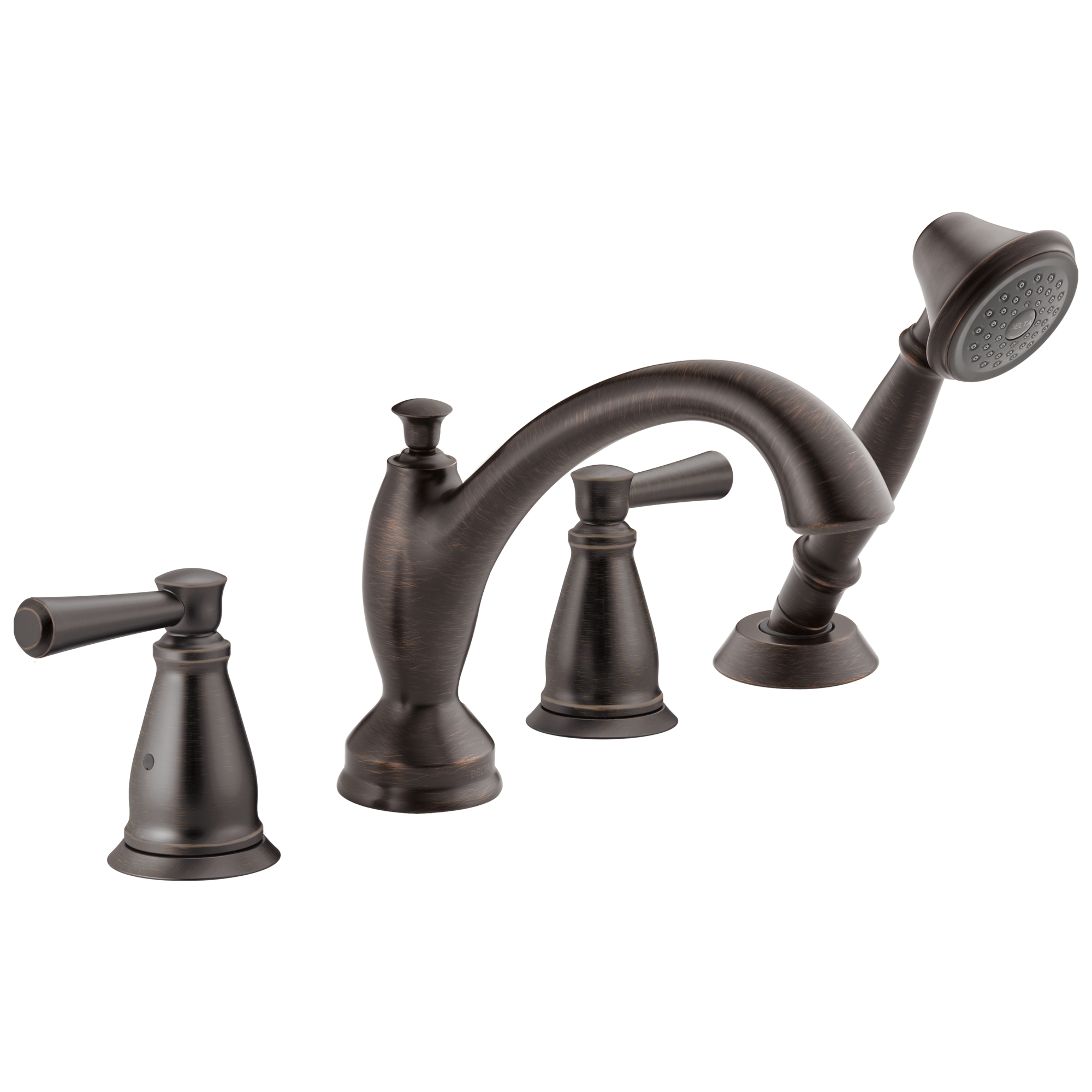 Delta T4793-RB Linden Venetian Bronze 2-handle Deck-mount Roman Low-arc Bathtub Faucet with Hand Shower