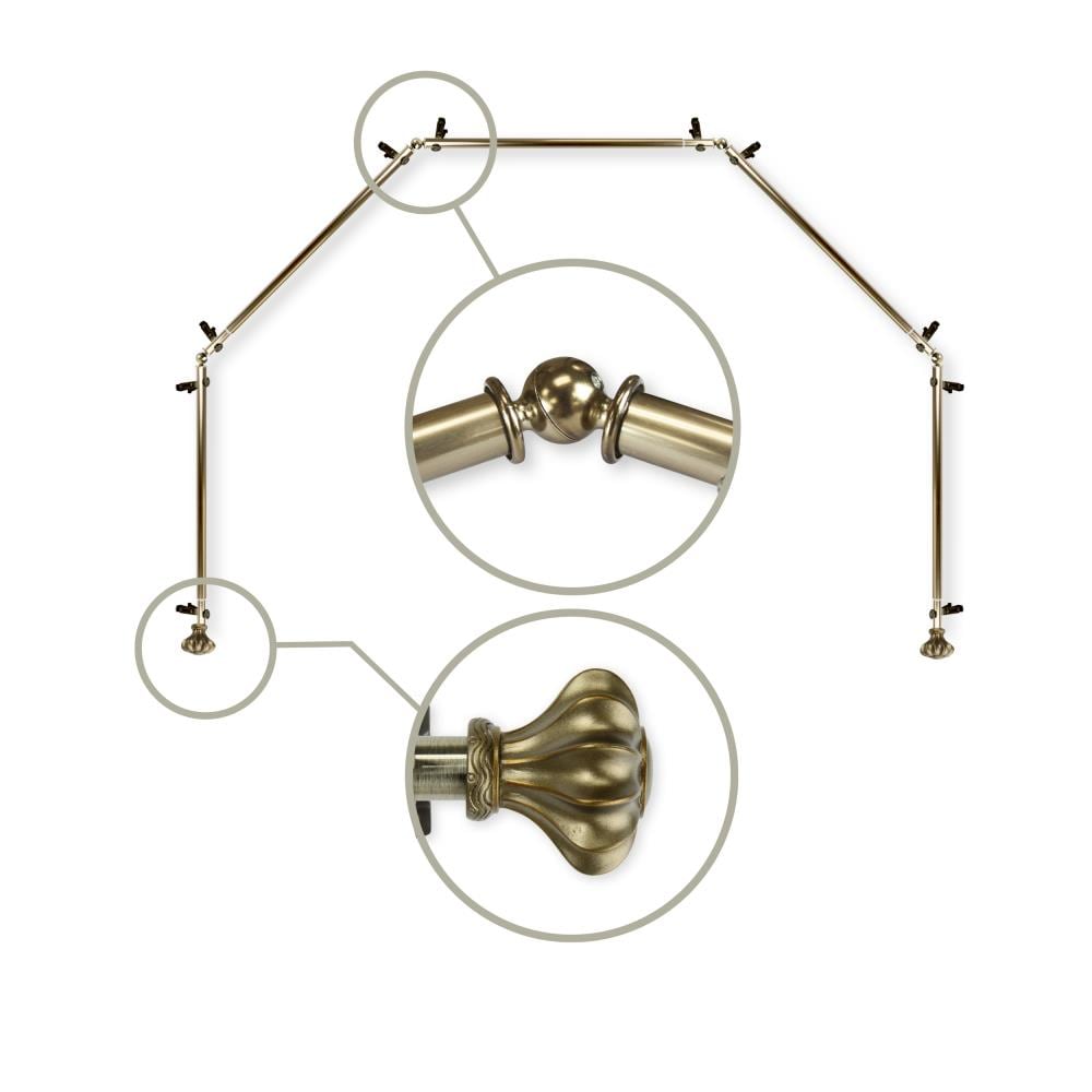 Hart & Harlow L5BAY-03-4 Catherine 13/16-in 5-sided 28-in to 48-in Antique brass Steel Bay window curtain rod with Finials