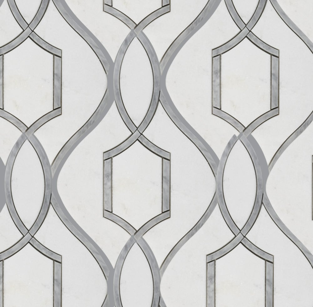 Boutique Stone LW22081144 Waterjet Serpentine White Gray 6-in x 12-in Polished Natural stone Patterned Mosaic Floor and Wall Tile ( 0.5088-sq ft Piece )