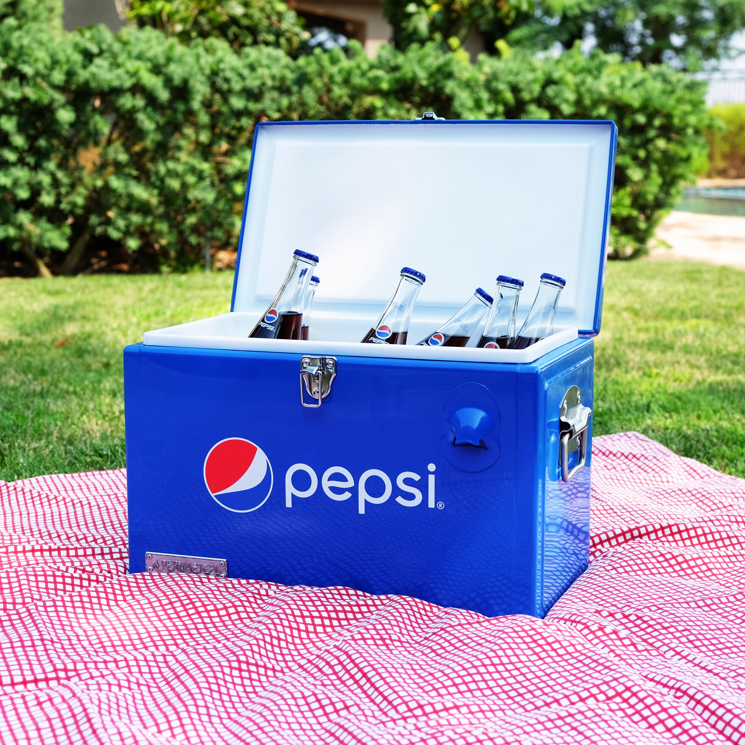 Pepsi Blue Steel Insulated Beverage Cooler, 21 Quart Capacity, Press-Down Lid, Portable with 2 Handles and Bottle Opener PS-205-21PE-BL Sansujyuku sansujyuku.com