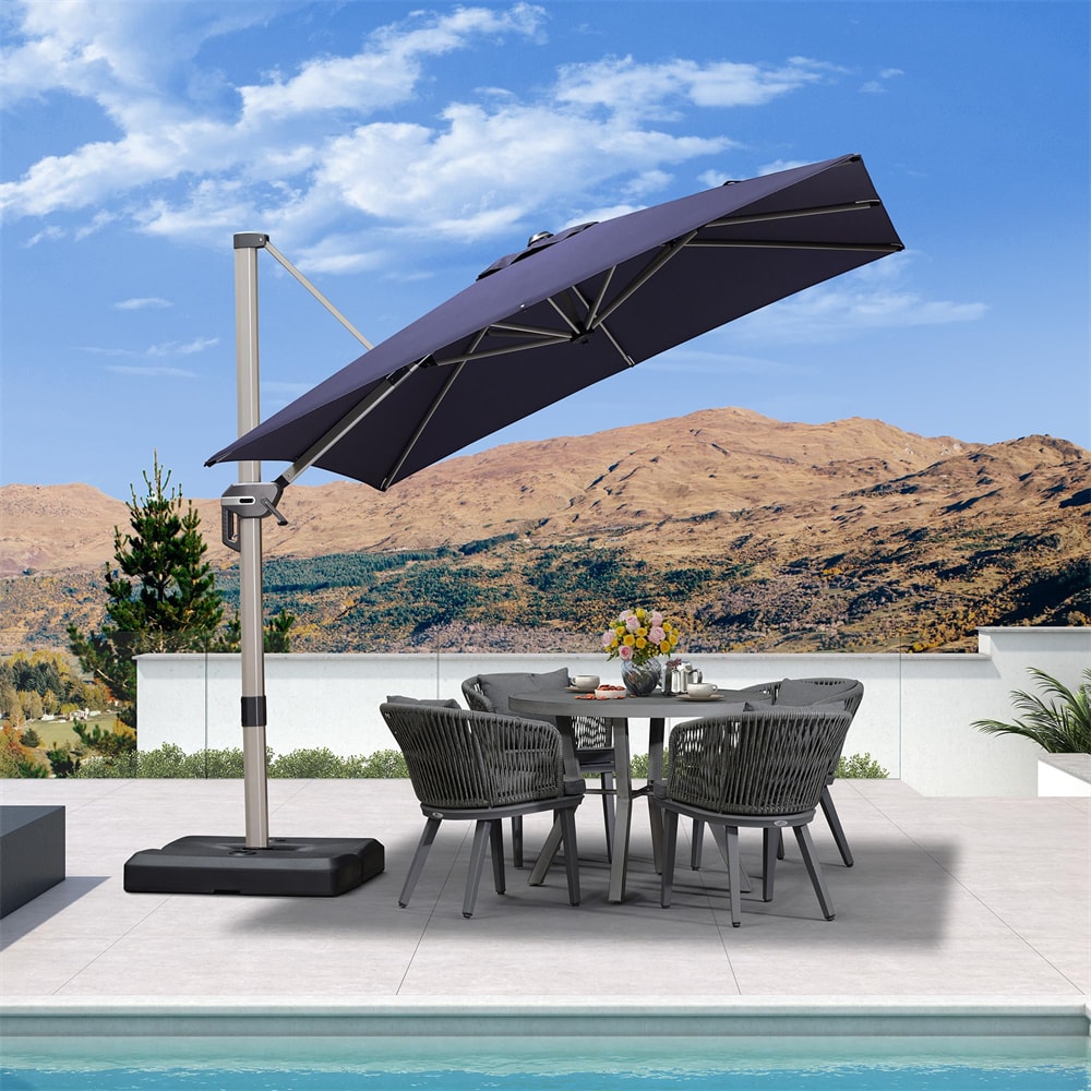 PURPLE LEAF LS01HLRS08-NB 8-ft Aluminum Navy Crank Cantilever Patio Umbrella