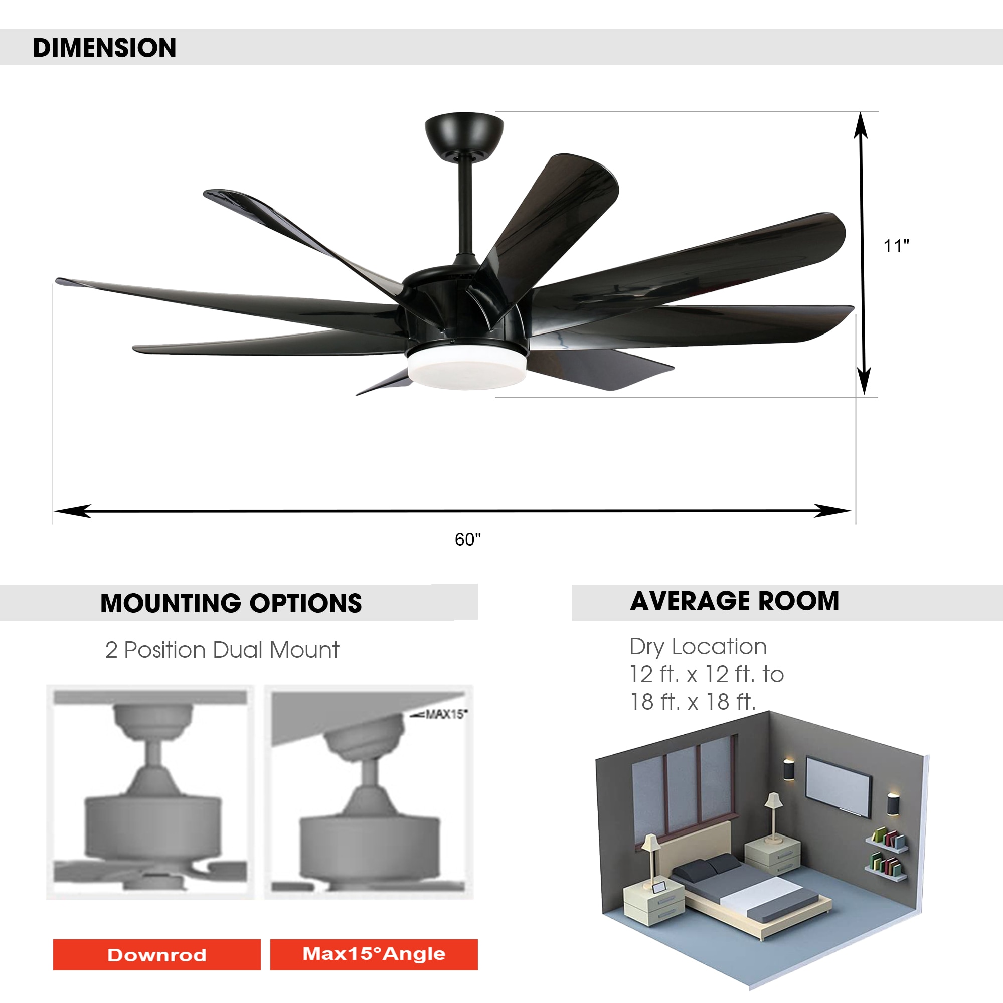 Parrot Uncle BBB60-3180BK Ceiling-Fans - View #8