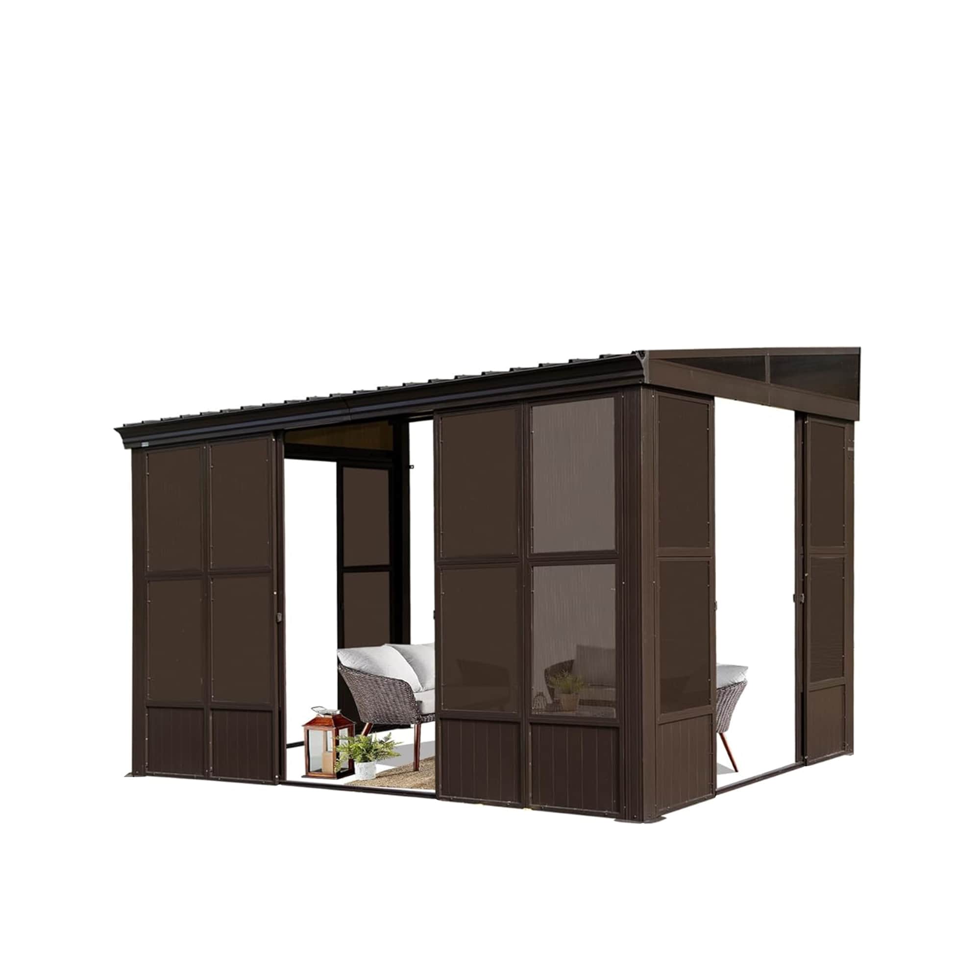 Dimakai DK-MF167102 8-ft x 12-ft Brown Solarium with Hardtop Roof (Screen Included)