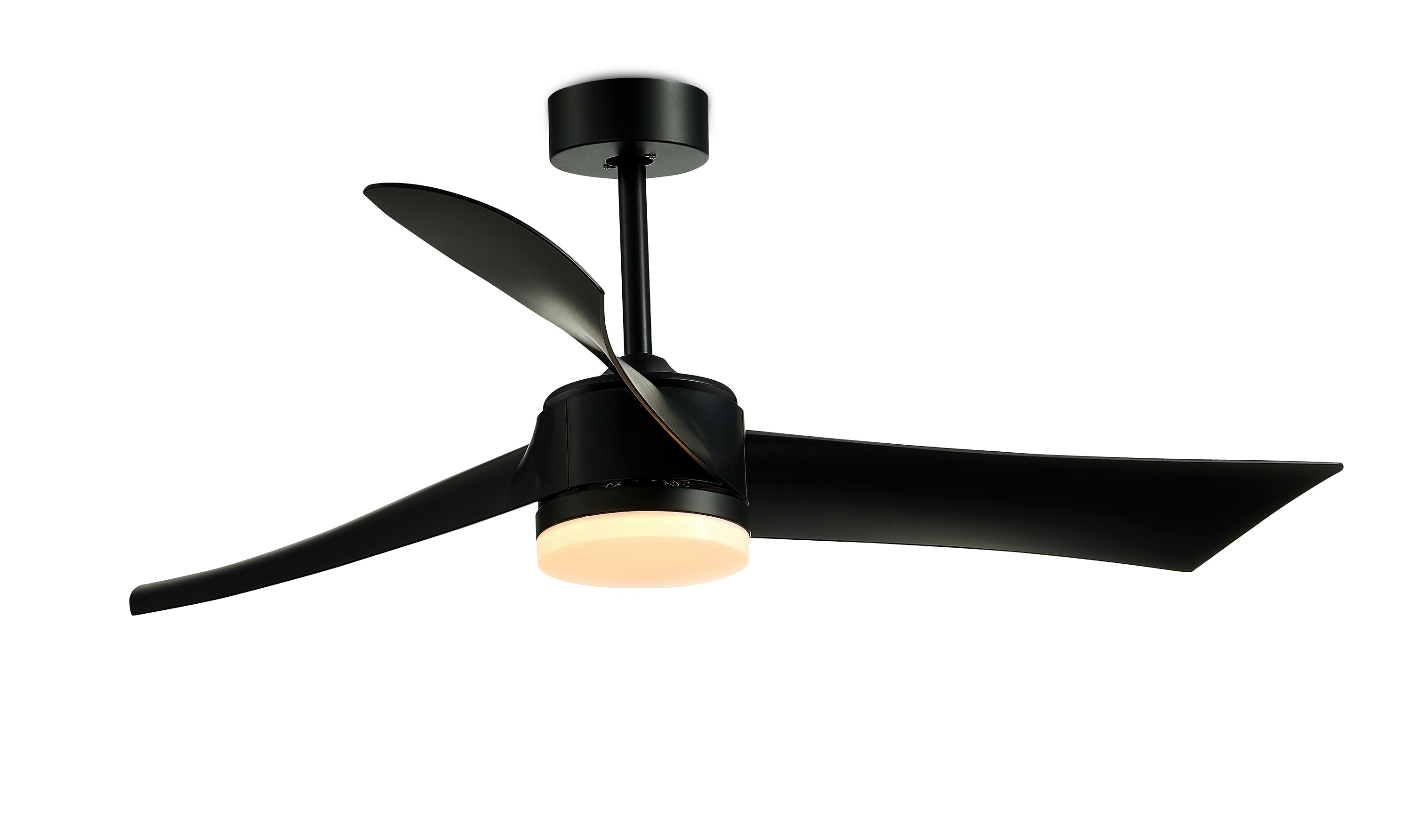  LWDO0517 52-Inches Black with Black Blades Integrated LED Fixture Indoor/Outdoor Downrod mount Standard Ceiling Fan With Light and Remote ( 3 -Blade)