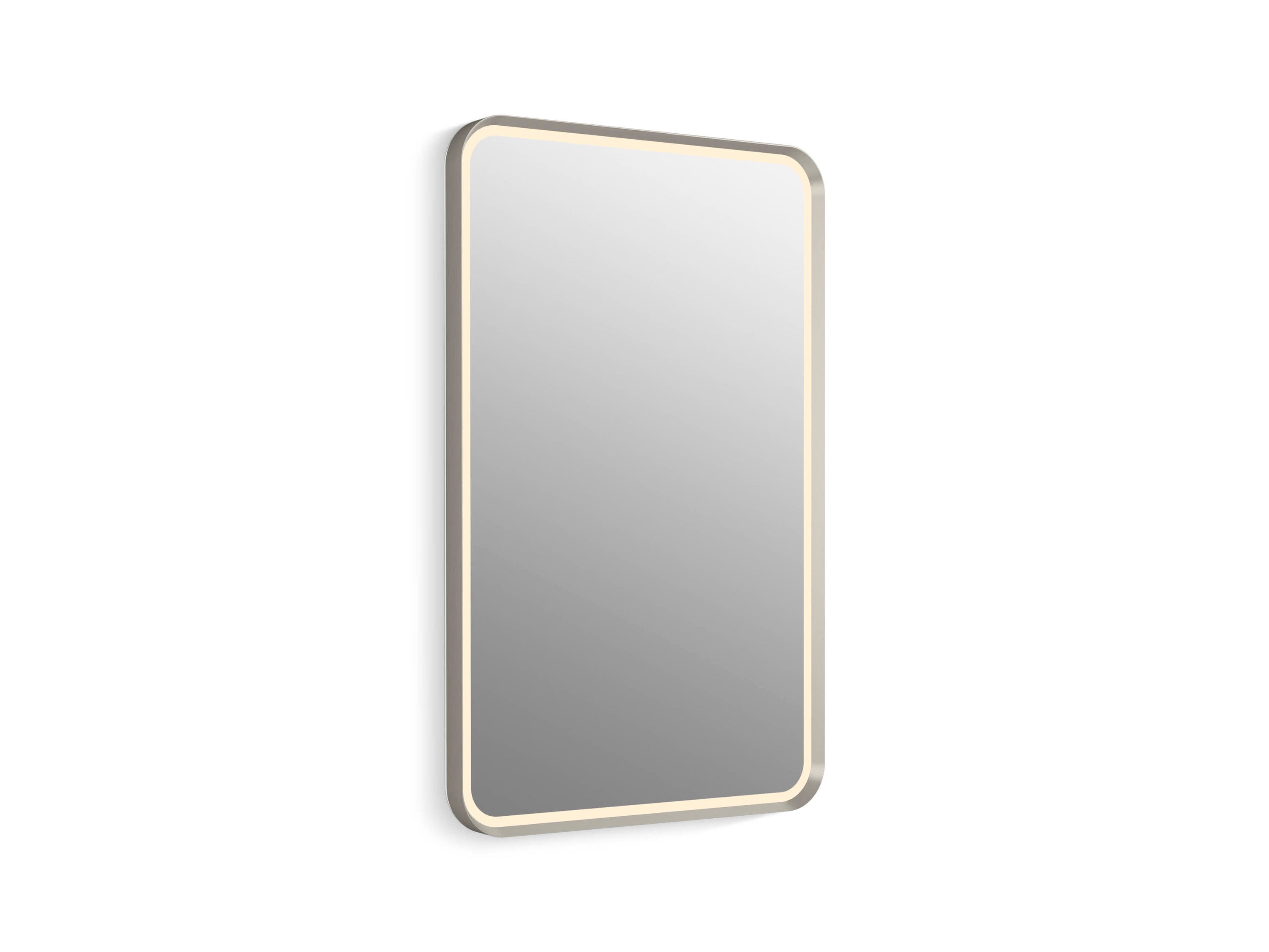 KOHLER 38023-DLM-BNL Essential Ultrabright 22-in x 34-in Framed Rectangle LED Lighted Fog Free Bathroom Vanity Mirror ( Brushed Nickel )