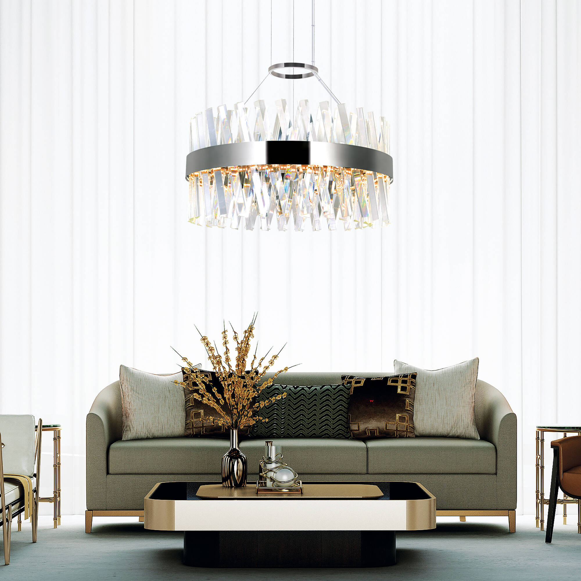 CWI Lighting 1220P24-601 Glace 1 -Light Chrome Modern/contemporary Integrated LED For Use in Bathrooms, Bedrooms, Dining Rooms, Foyers, Kitchens, Living Rooms Chandelier
