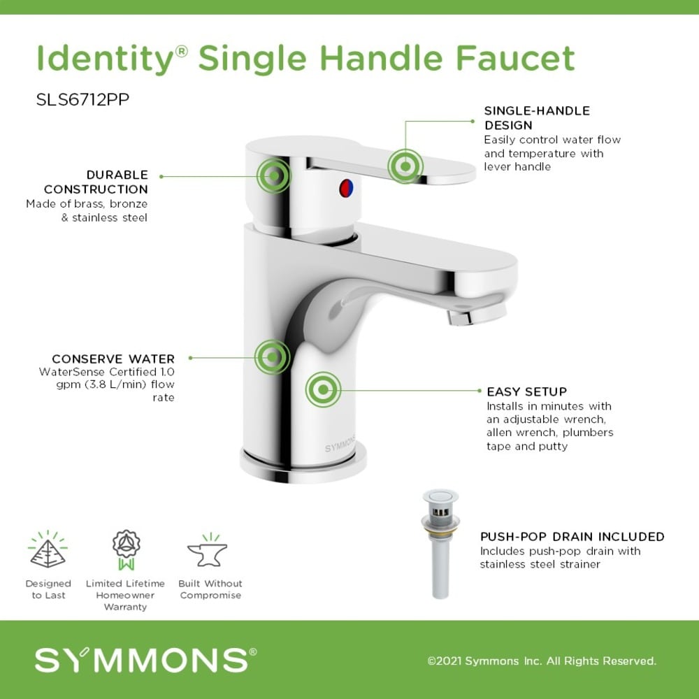 Polished Chrome Single-Handle Bathroom Faucet with Push Pop Drain