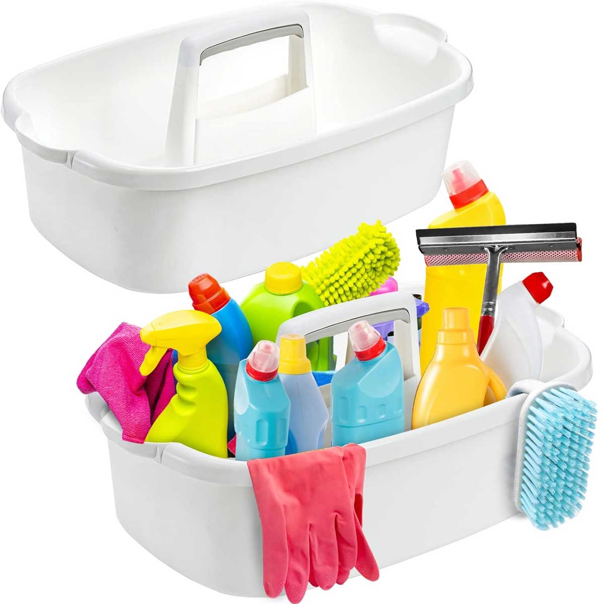 Aoibox  2 Pack Plastic Cleaning Supply Organizer Bucket with Handle Portable Housekeeping Shower Tote Caddy Under Sink Tool Storage Baskets for Dorm Bathroom Household