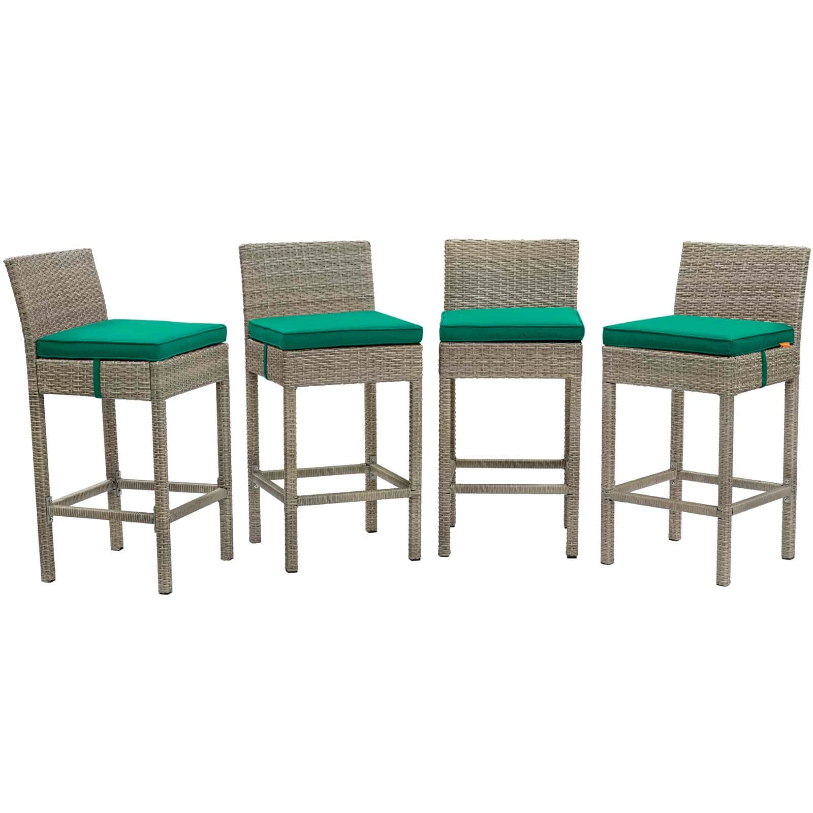  Conduit Outdoor Wicker Rattan Bar Stool Set of 4 in Light Gray Green