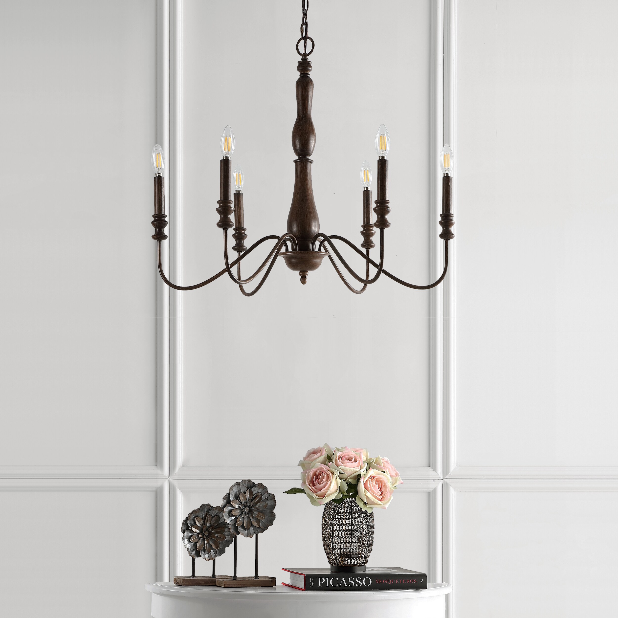Victoria 29" Rustic Brown Iron 6-Light LED Candle Chandelier