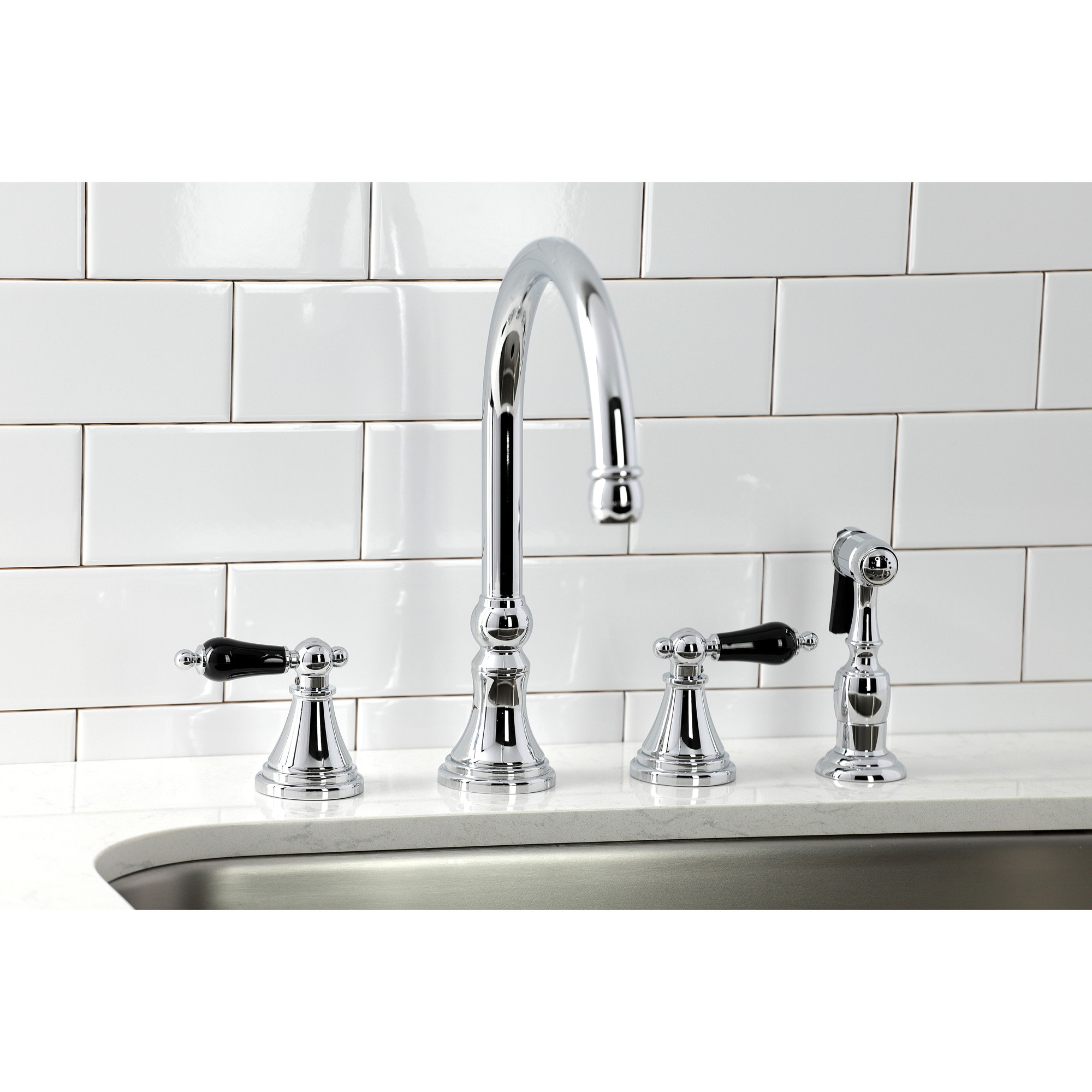 Kingston Brass WLKS2791PKLBS Duchess Polished chrome Double Handle Deck-mount Kitchen Faucet with Sprayer ( Side Sprayer Included )