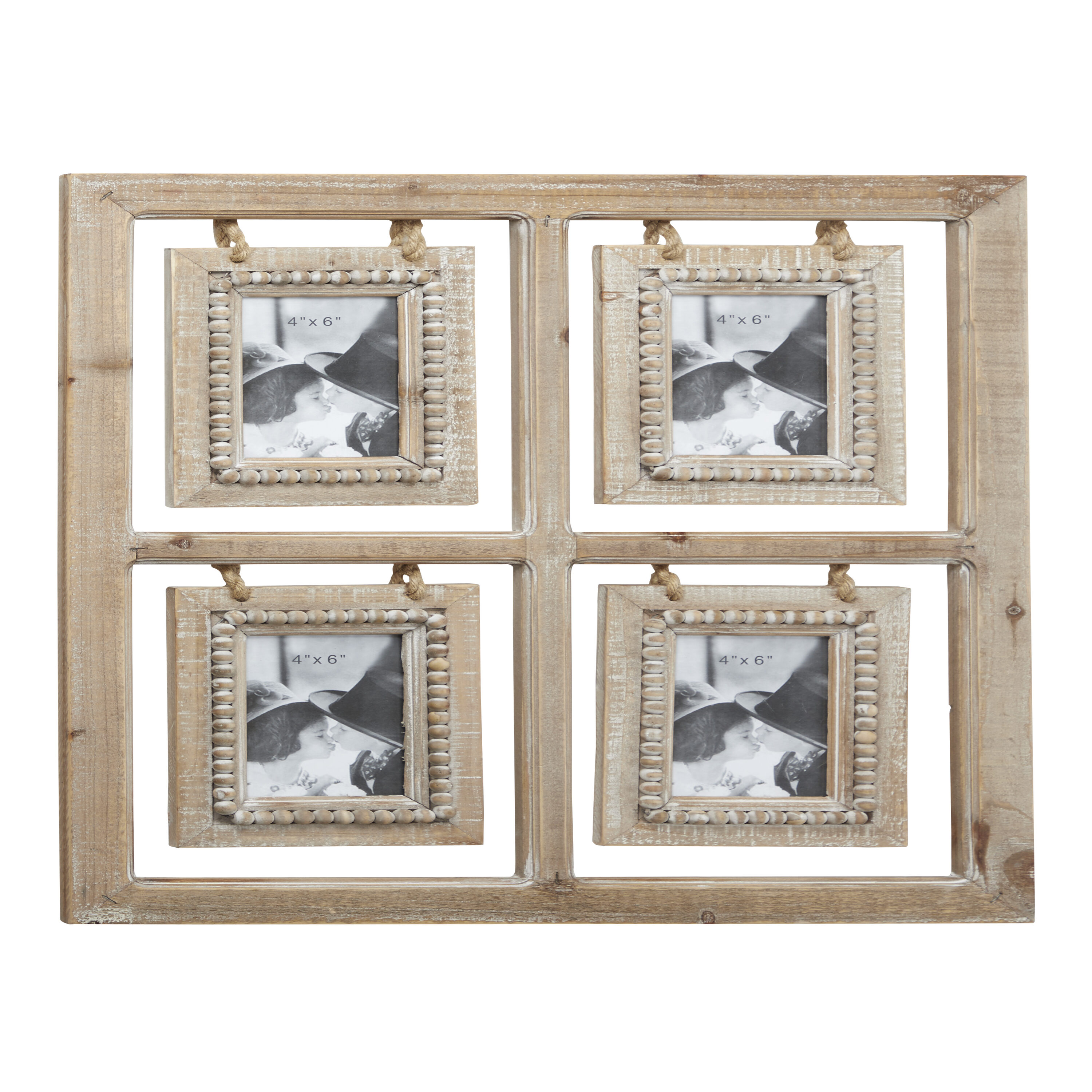 Whitewashed Natural Wood Carved Picture Frame, 4x6