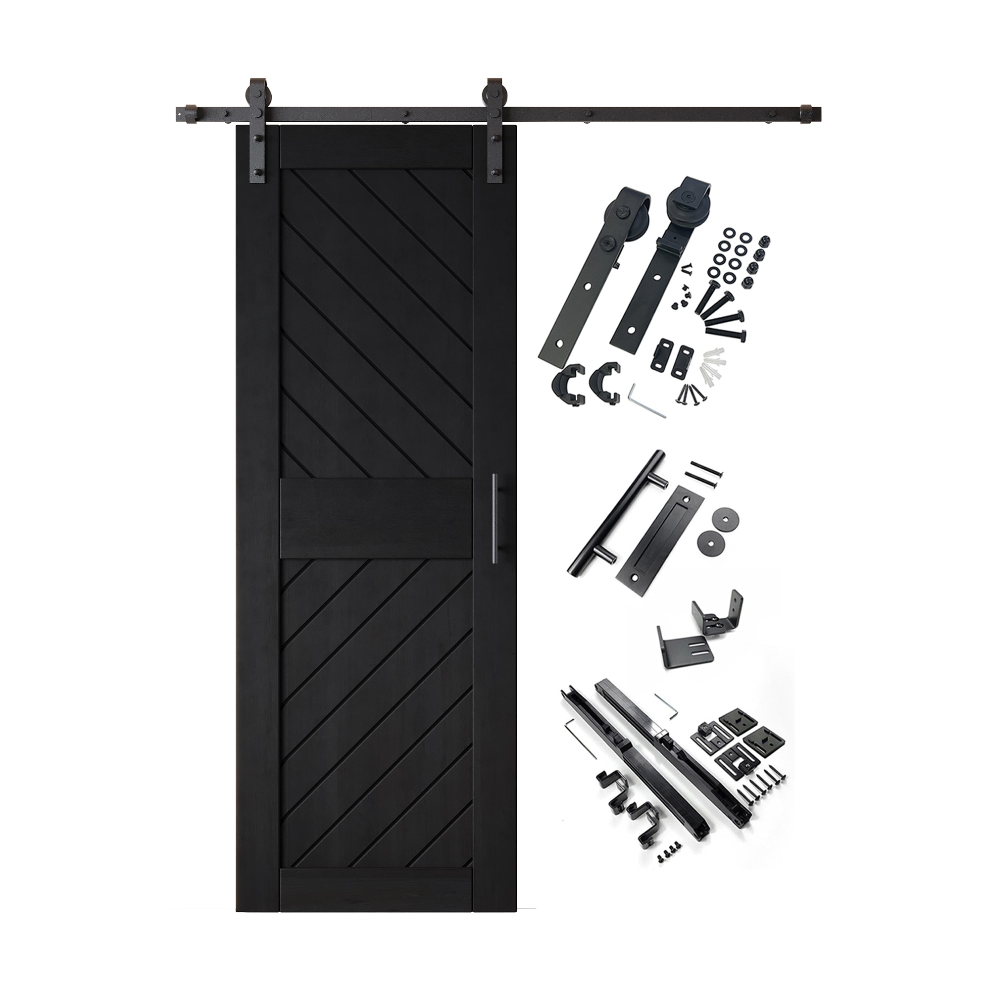 HOMACER YT1H054C-XT4-2684-BK 26-in x 84-in Black Prefinished Non-standard Pine Wood Solid core Single Barn Door (Hardware Included)