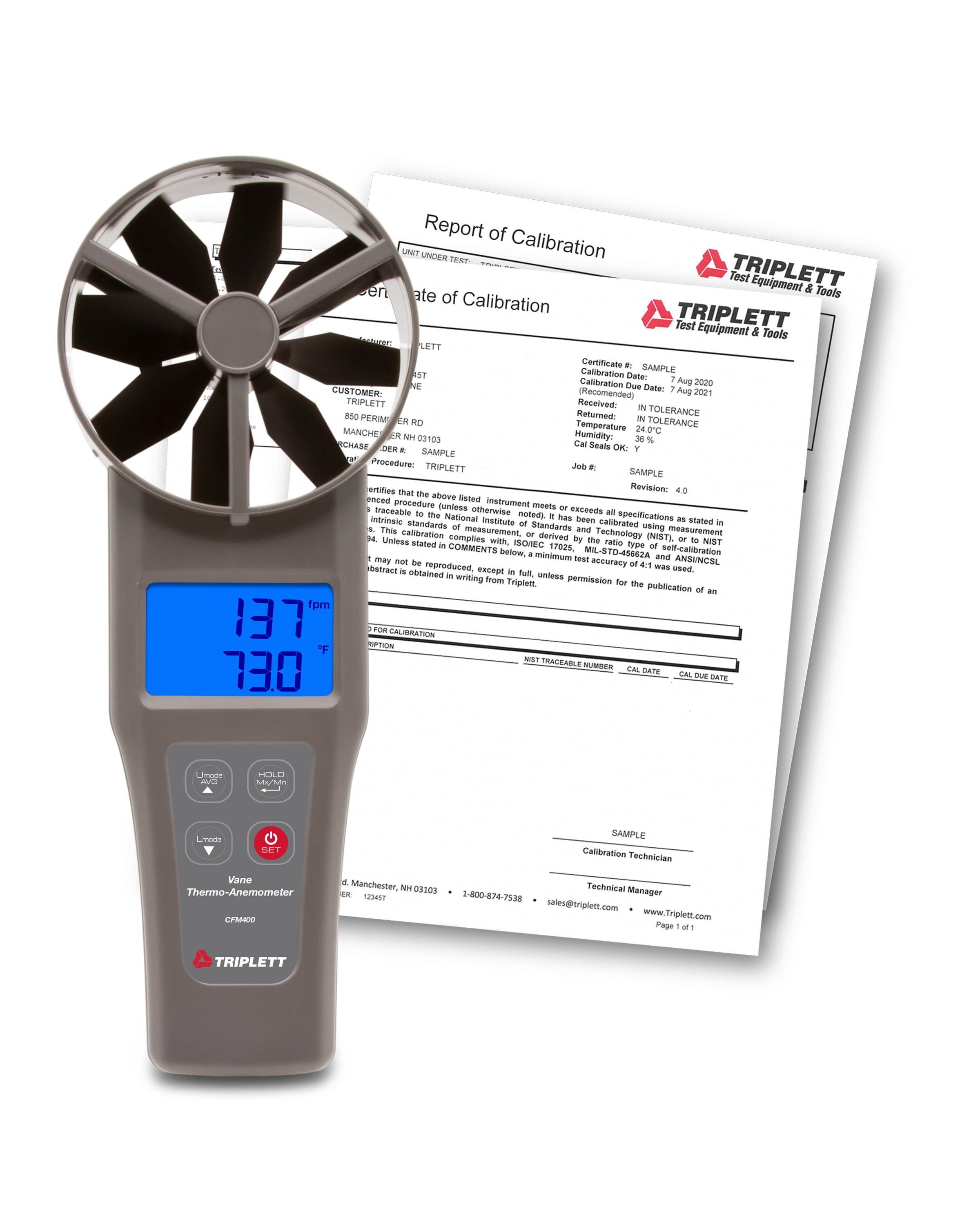 TRIPLETT CFM400-NIST Lcd Display Anemometer Specialty Meter