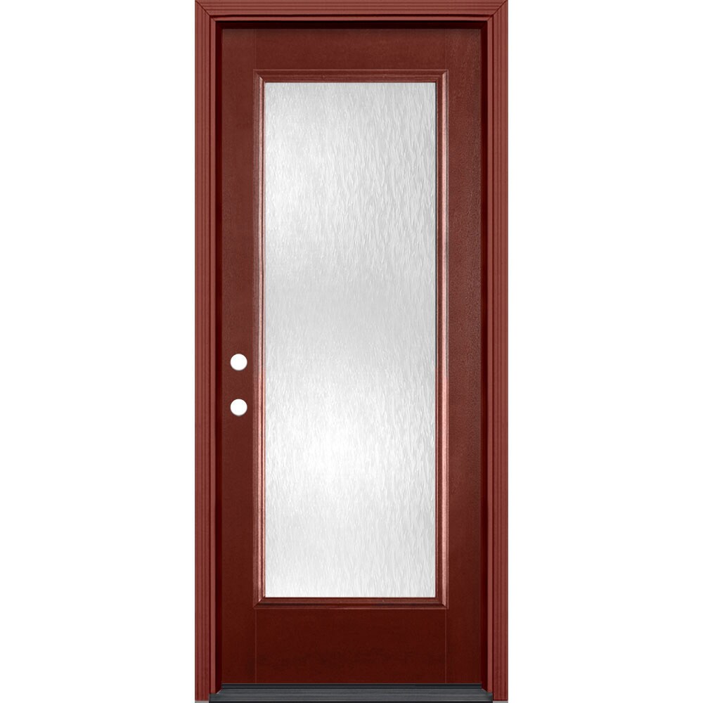 Masonite 32-in x 80-in x 4-9/16-in Fiberglass Full Lite Right-Hand Inswing Wineberry Stained Prehung Front Door with Brickmould Insulating Core -  627392