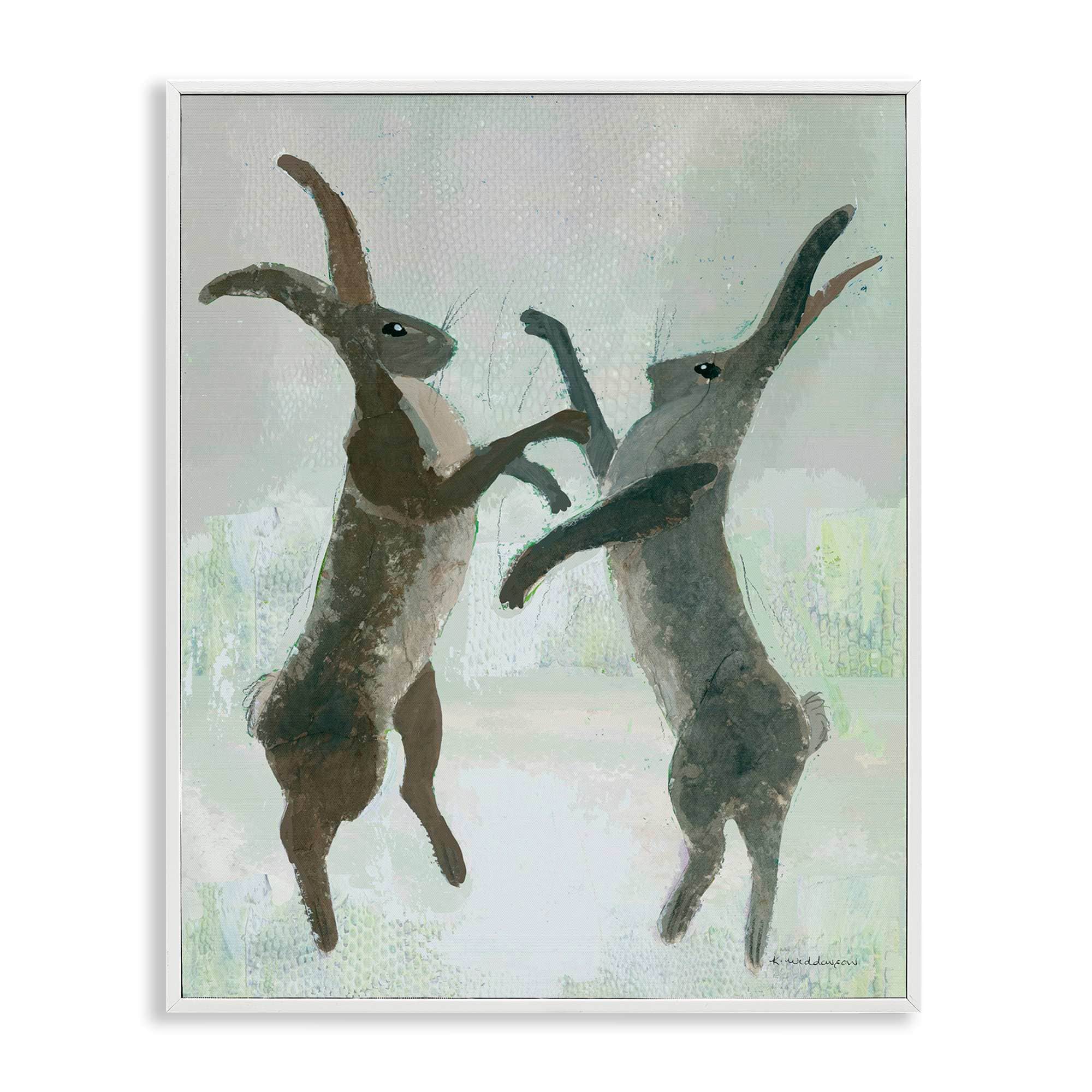 Stupell Industries BT-204-WFR-24X30 Boxing Hares Impression White Framed Giclee Art By Kay Widdowson 24 x 30