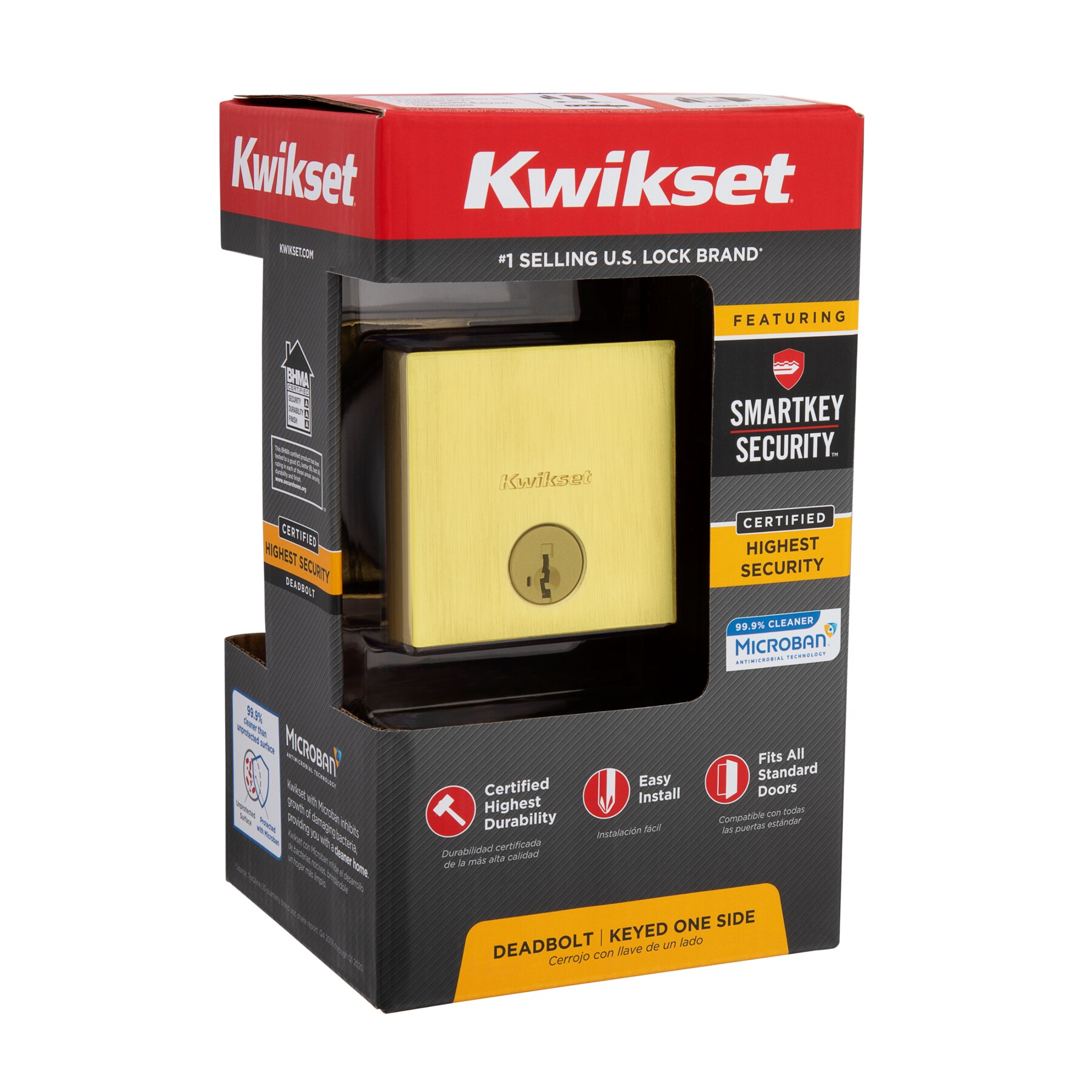 Satin Brass Square Single Cylinder Deadbolt Lock