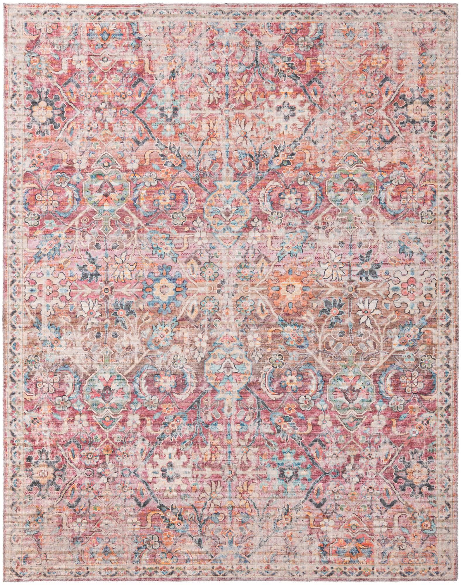 Ivory and Pink Rectangular Washable Flatweave Area Rug 8' x 10'