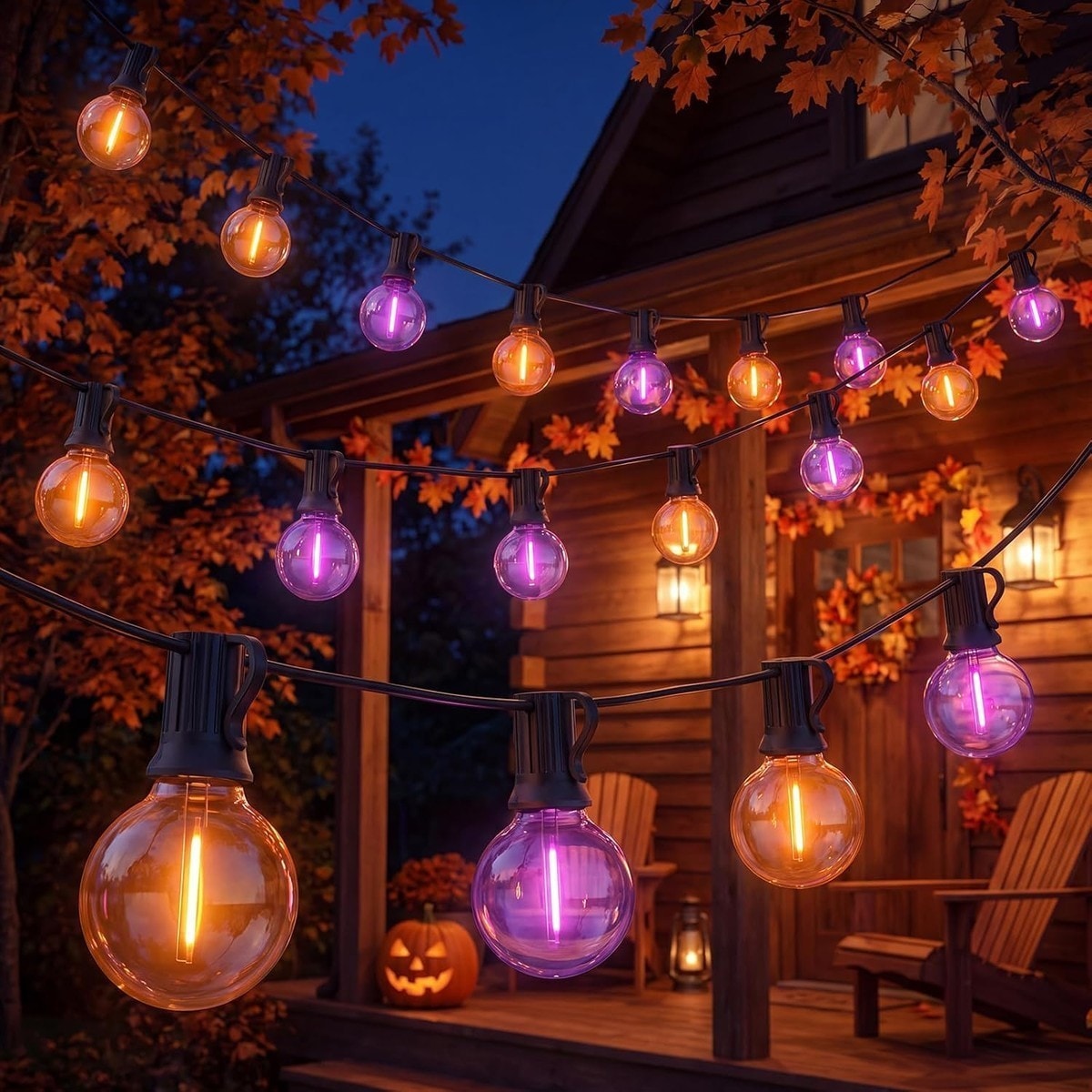 LIUSXAQI  27 Pack G40 LED String Lights Outdoor Halloween Orange Purple Globe Bulbs 25ft Waterproof E12 Base