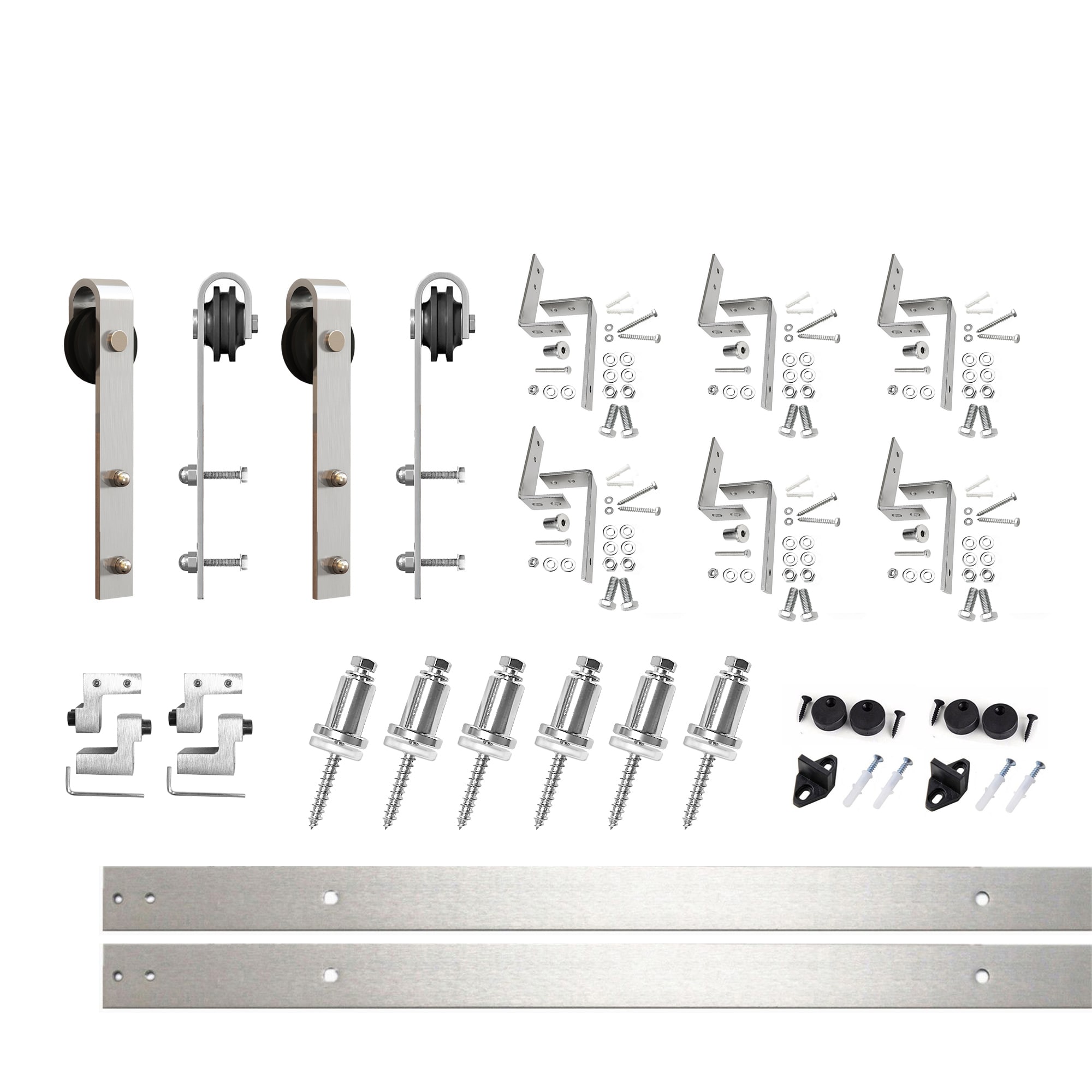 HOMACER YT3DNZ090C 90-in Brushed Brushed Nickel Indoor J-strap Double bypass Barn door hardware kit
