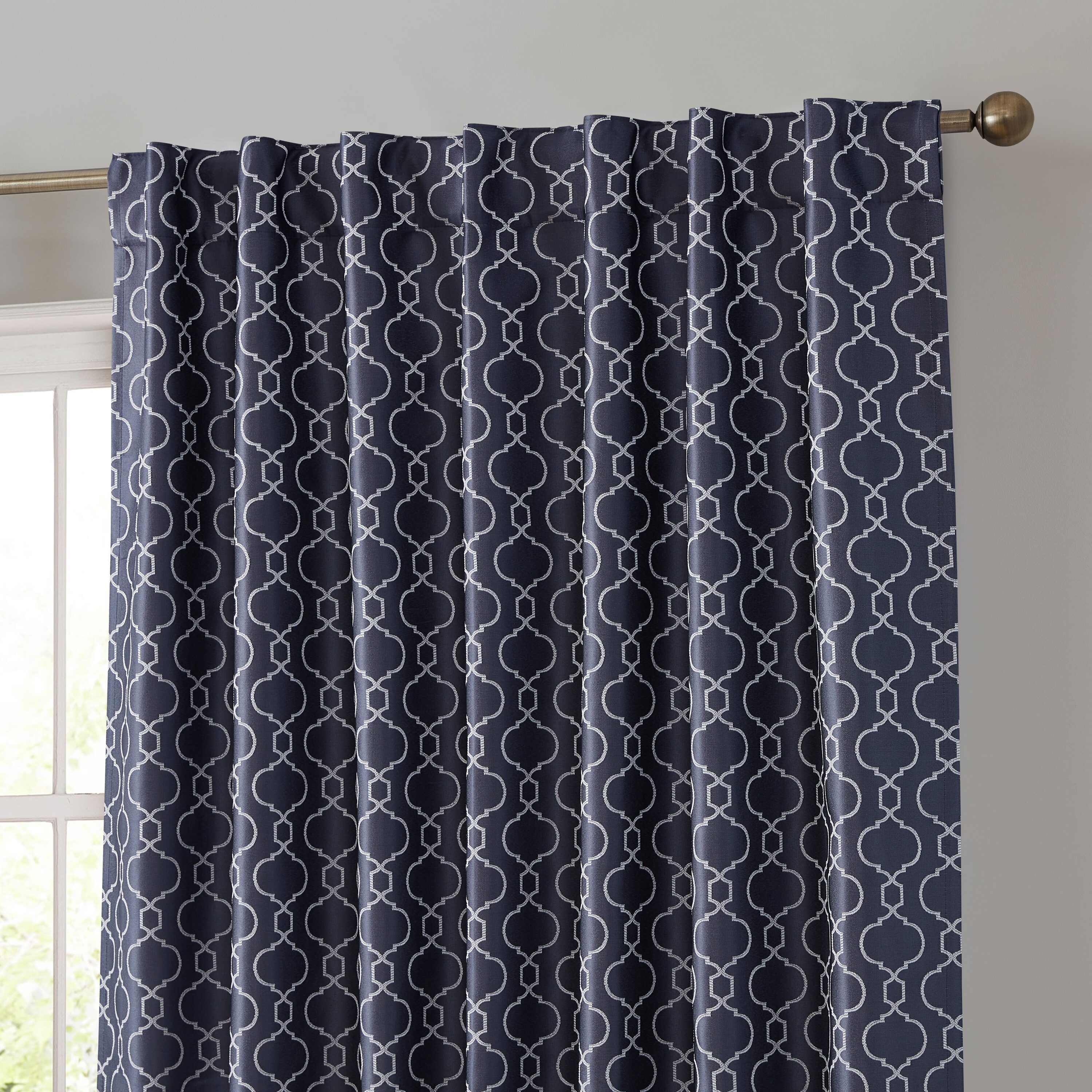 Totally Home Decor FRKLNBLKT-NVY84 84-Inches Navy Blue Geometric Blackout Back tab/Pinch pleat/Rod pocket Curtain panel pair