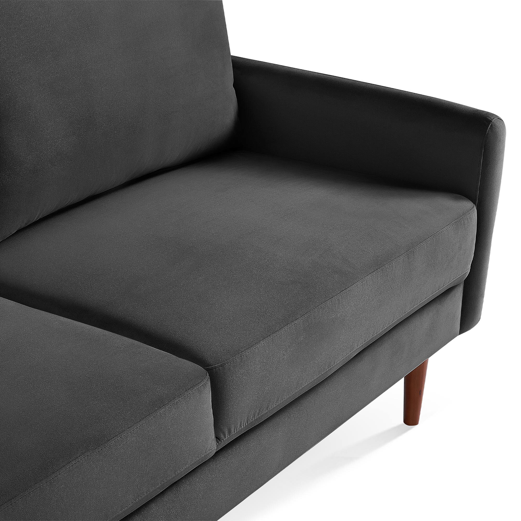 57-Inch Black Velvet Loveseat with Wood Legs
