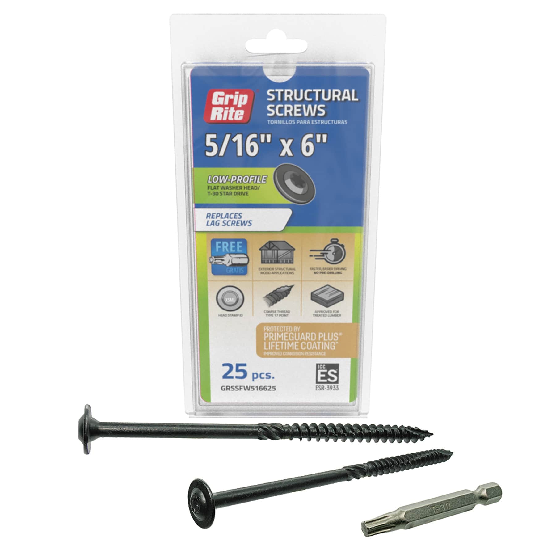 Grip-Rite GRSSFW516625 5/16-in x 6-in Wood to wood Deck Screws ( 25 -Per Box )