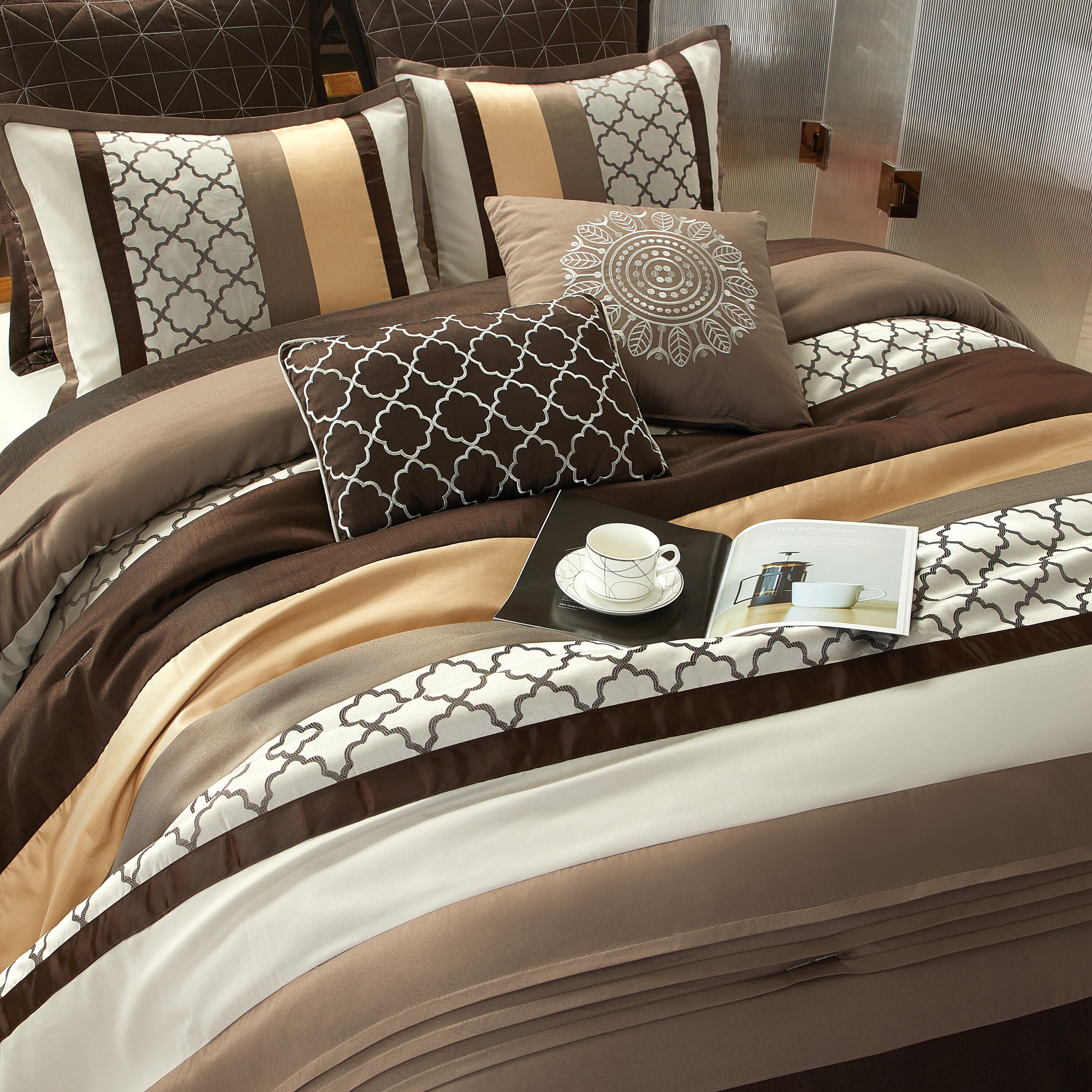 Grand Avenue 8-Piece Brown Queen Comforter Set in the Bedding Sets