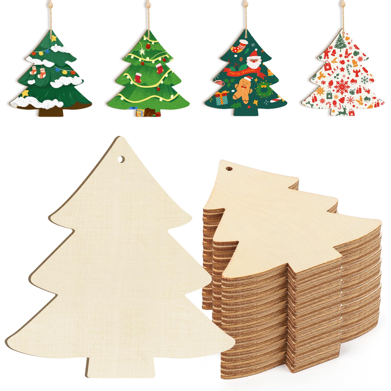 KIWDZFU  Wooden Christmas Tree Ornaments to Paint Set of 24 DIY Blank Unfinished Wood Discs for Home Crafts and Holiday Decoration 3.5 x 3 inches