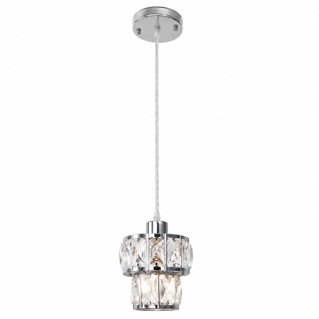 Vrbgify  1 Light Crystal Pendant Light Modern Mini Ceiling Fixture for Kitchen Island Hallway Bedroom Dining Room Adjustable Cord Chrome Finish