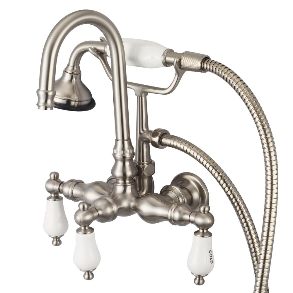 Water Creation F6-0012-02-CL F6 Brushed Nickel 3-handle Wall-mount High-arc Bathtub Faucet with Hand Shower