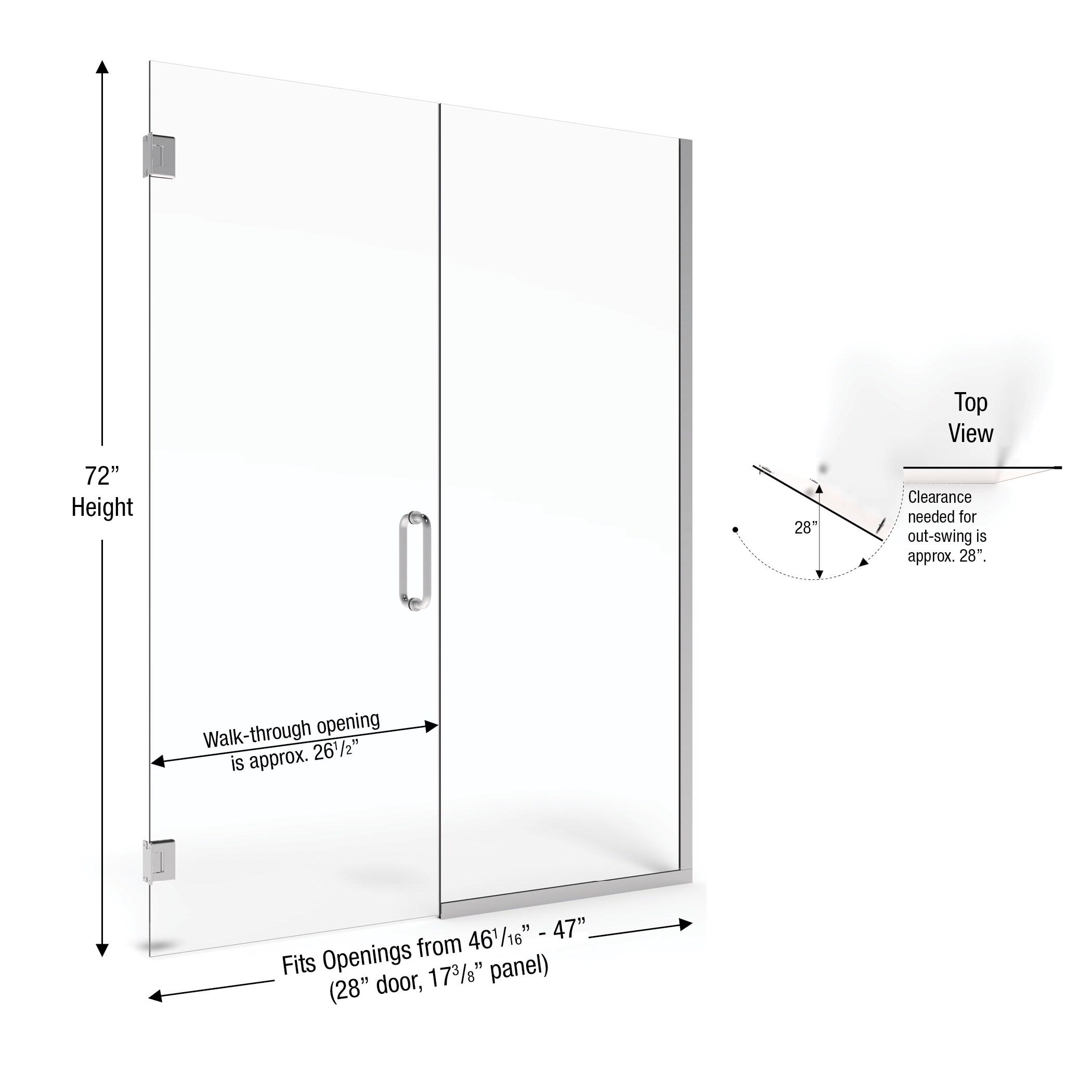 Basco Celesta Frameless 46-1/16-in to 47-in W x 72-in H Frameless Pivot ...