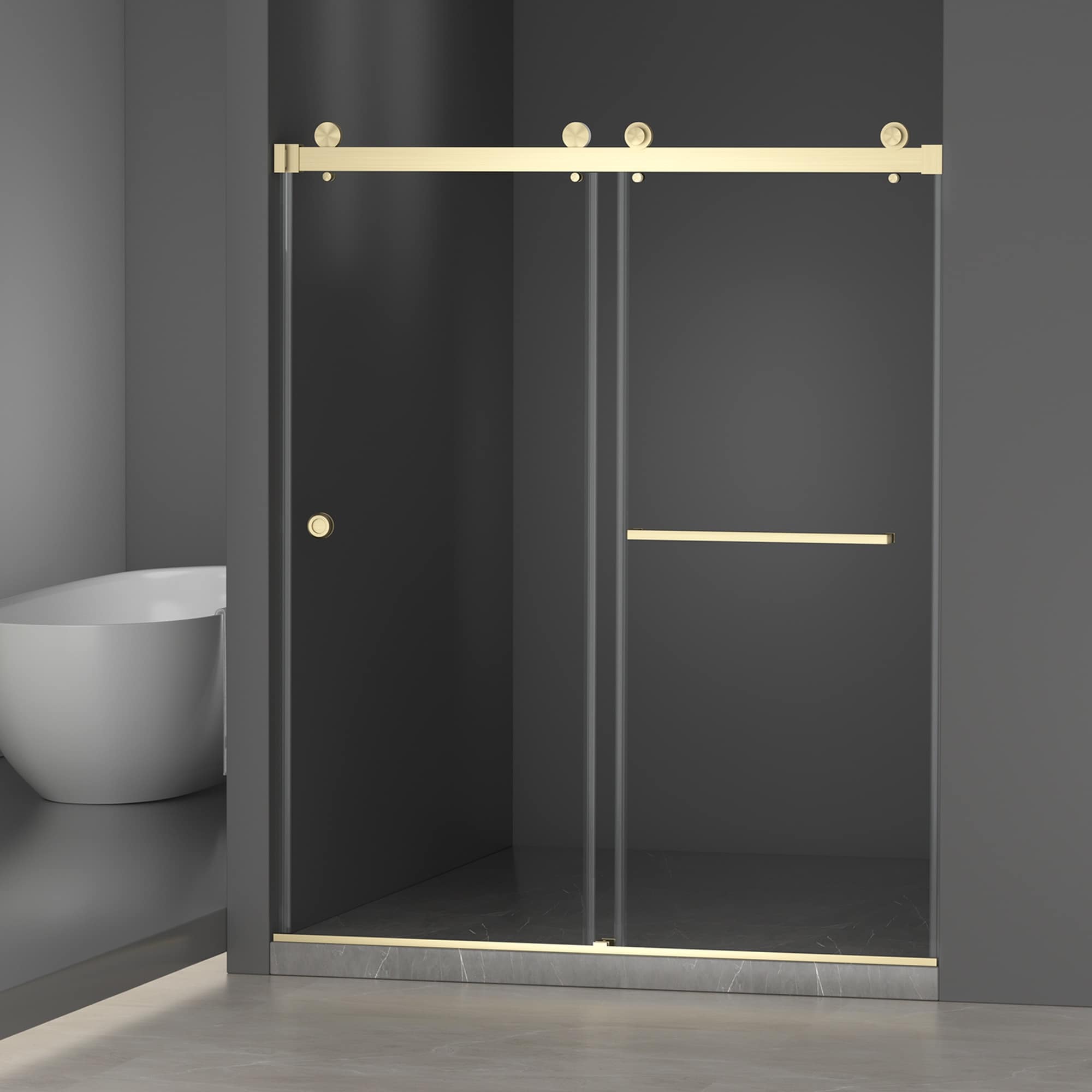 Vorene 55-59-in x 72-in Frameless Double Sliding Shower Door 5/16-in Tempered Glass Brushed Gold