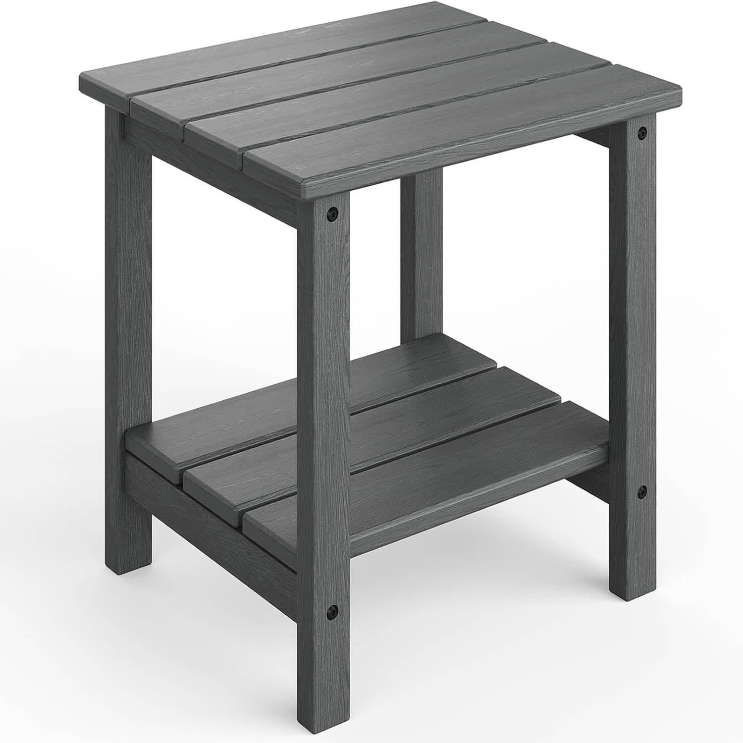 Qeetex LSHQQPPG-339TLUV3 Outdoor Side Table 18 X 15 Inch Hdpe 2-Tier Patio Side Tables For Outside For Patio Pool Deck Indoor Backyard Gray