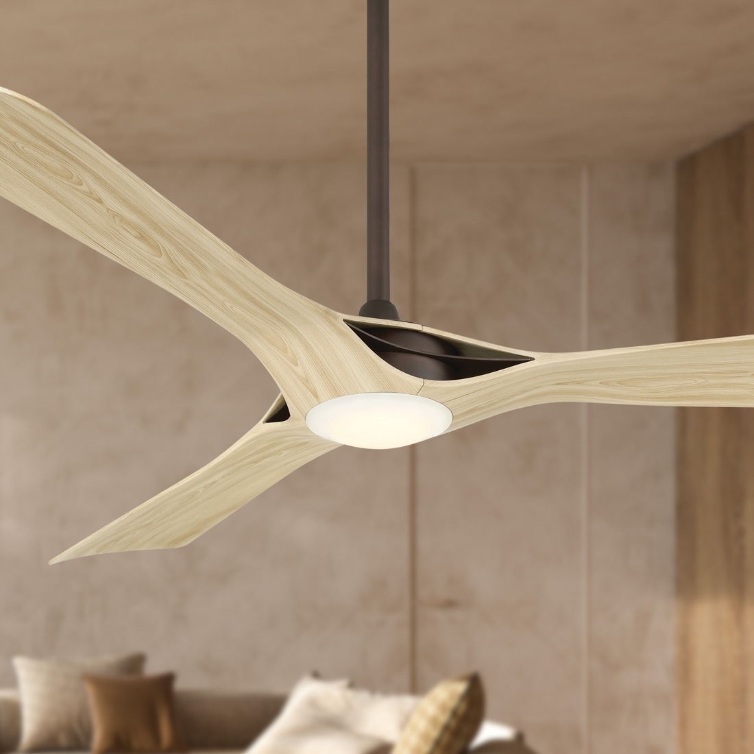 Minka Aire F668L-DB/WTO Bridge 60-in Integrated LED Smart Dark Bronze with White Oak Blades Ceiling Fan With Light and Remote ( 3 -Blade )