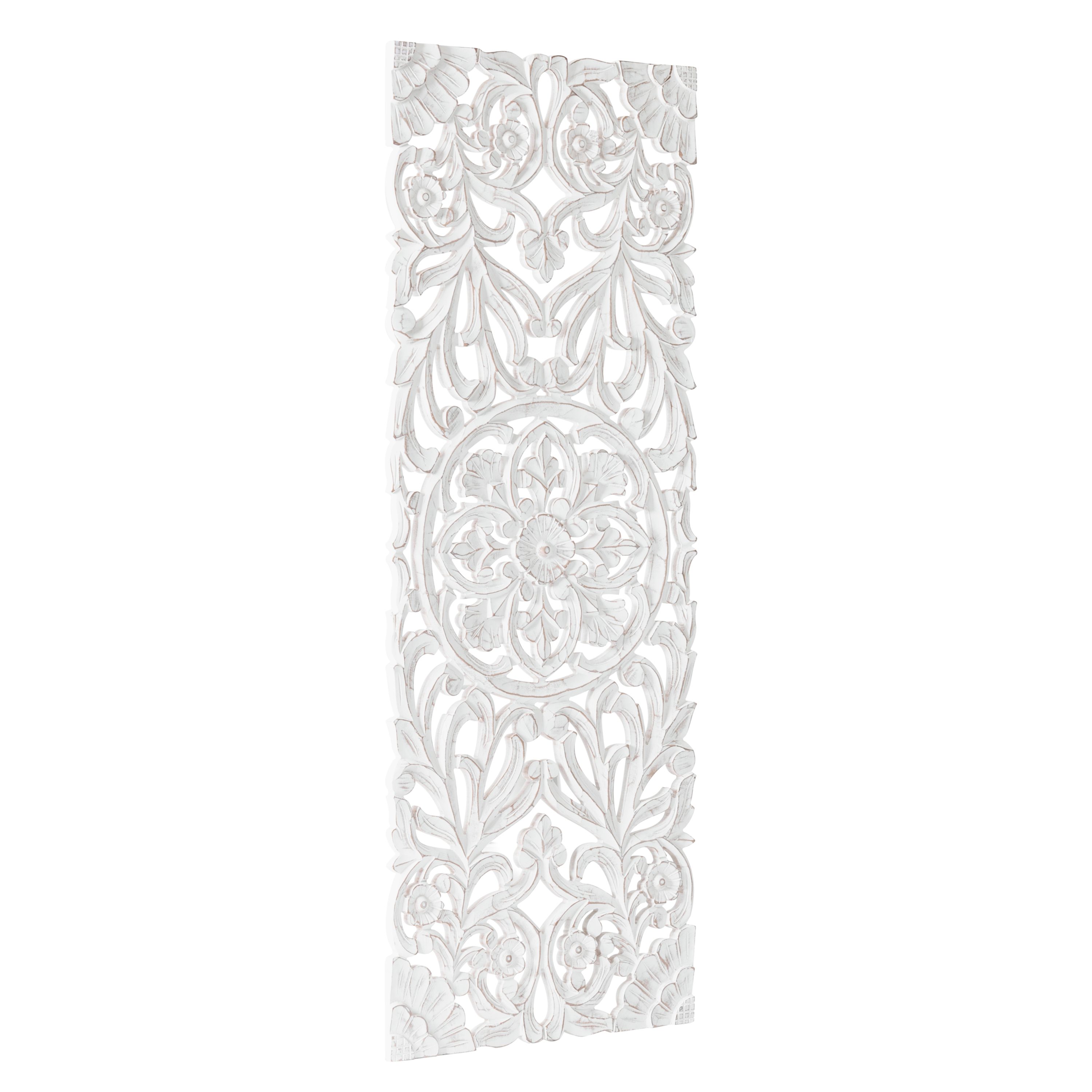 MH LONDON MH-MD-13009WT Malito 18 in. x 48 in. White Medallion by Madeleine Home Wooden Wall Art Sculptures MH london White 48-Inches H x 18-Inches W Vintage/Retro Wall panel