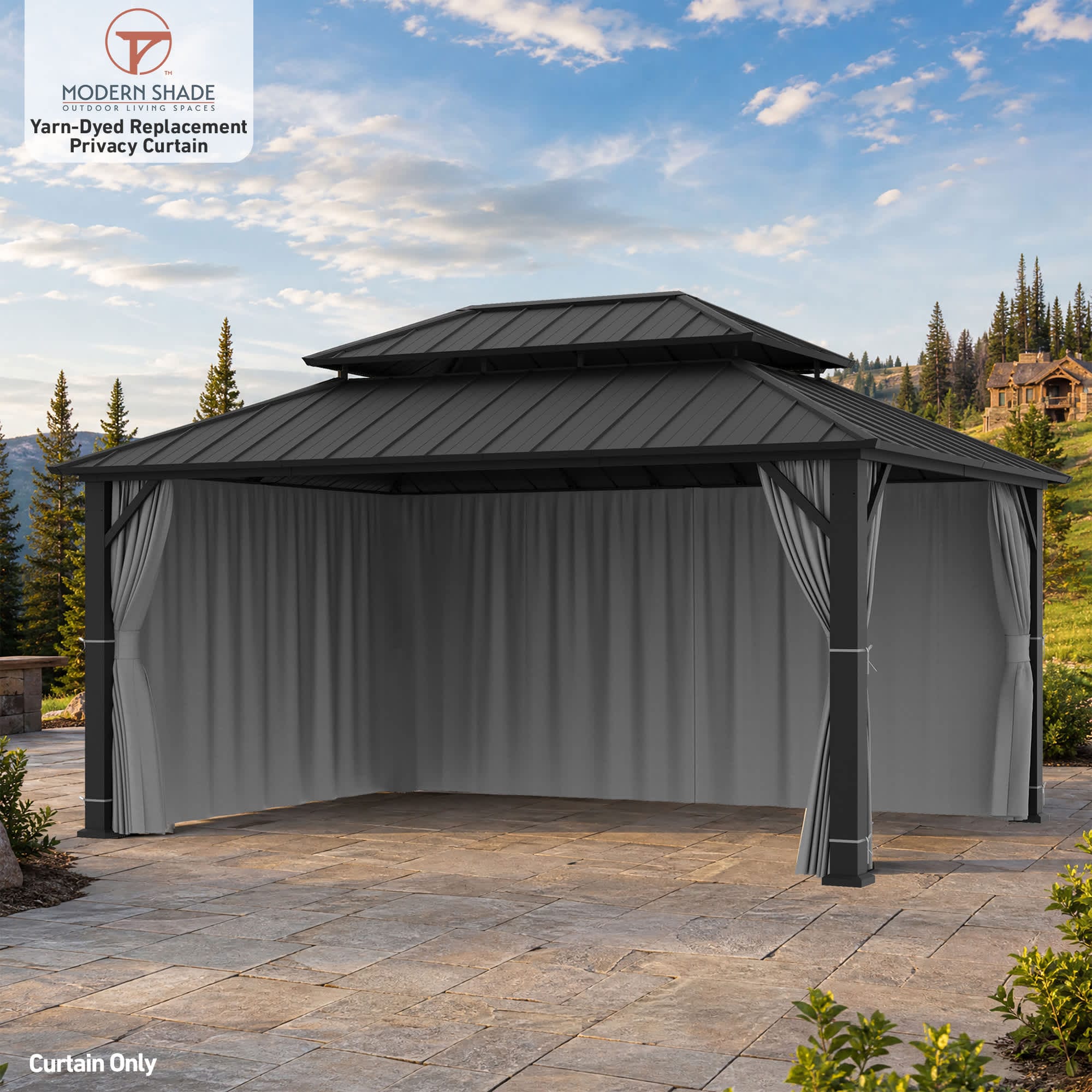 Modern Shade 12 ft x 16 ft Gazebo Replacement Curtains for Hardtop Gazebo Pergola Pavilion Outdoor Privacy Curtains Yard Dyed Fabric with Zipper Curtain Only 4 Panel Gray