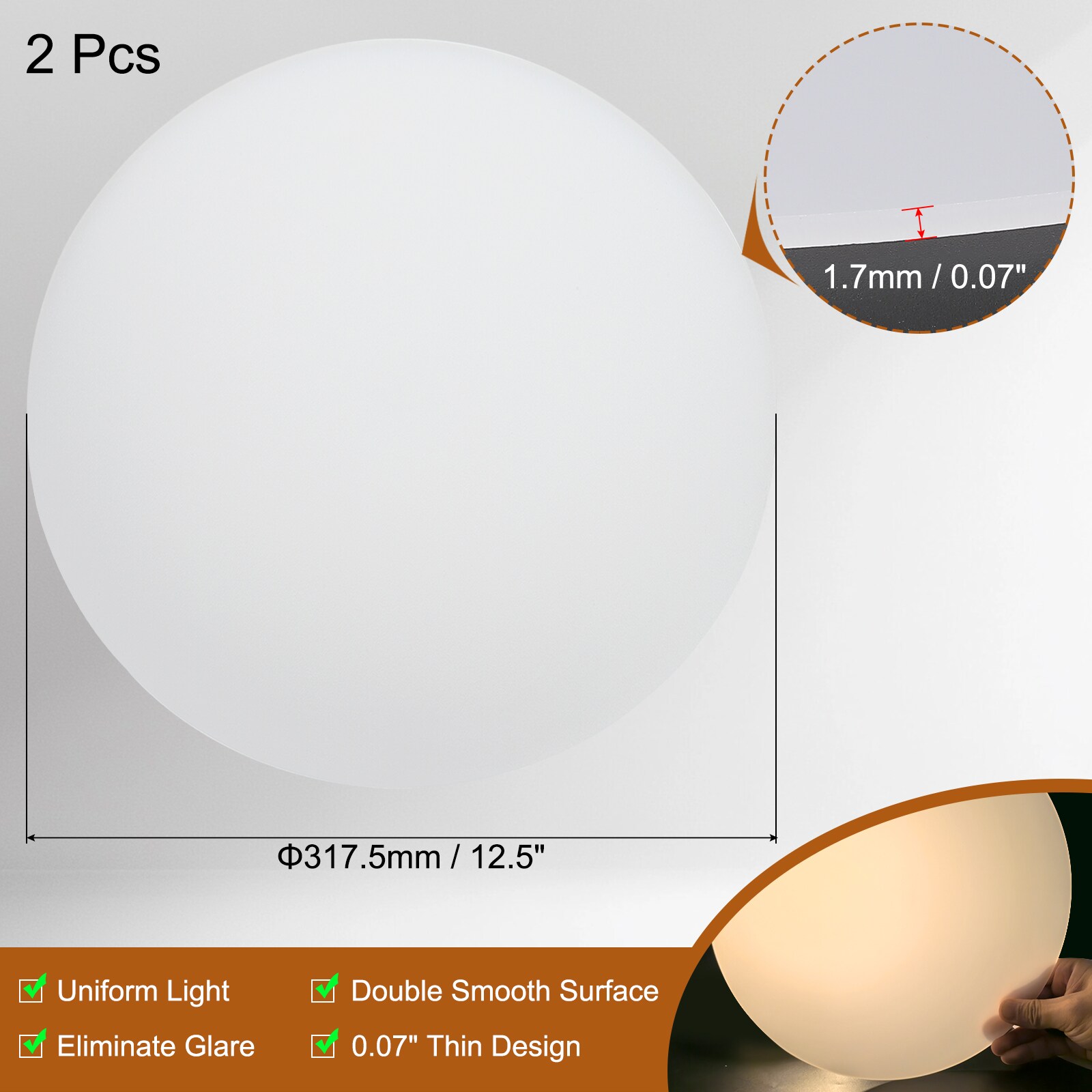 PATIKIL 12.5inch Diameter Lampshade Diffuser 2pcs 1.7mm Thick Round ...