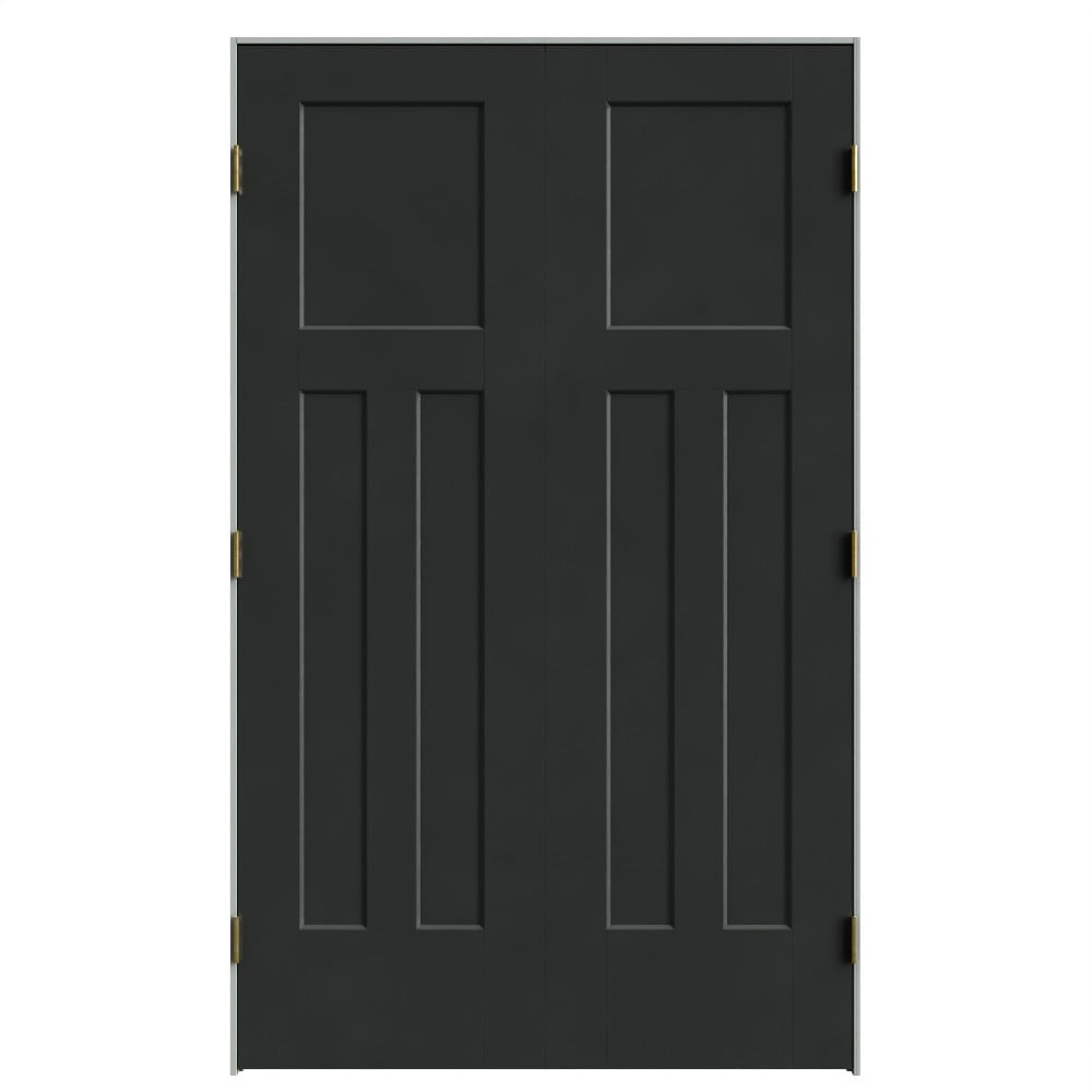 Masonite 641969 48-in x 80-in Midnight Black Solid core 3-panel square Bi-parting Smooth Prefinished Molded composite Flat Jamb Double Prehung Interior Door