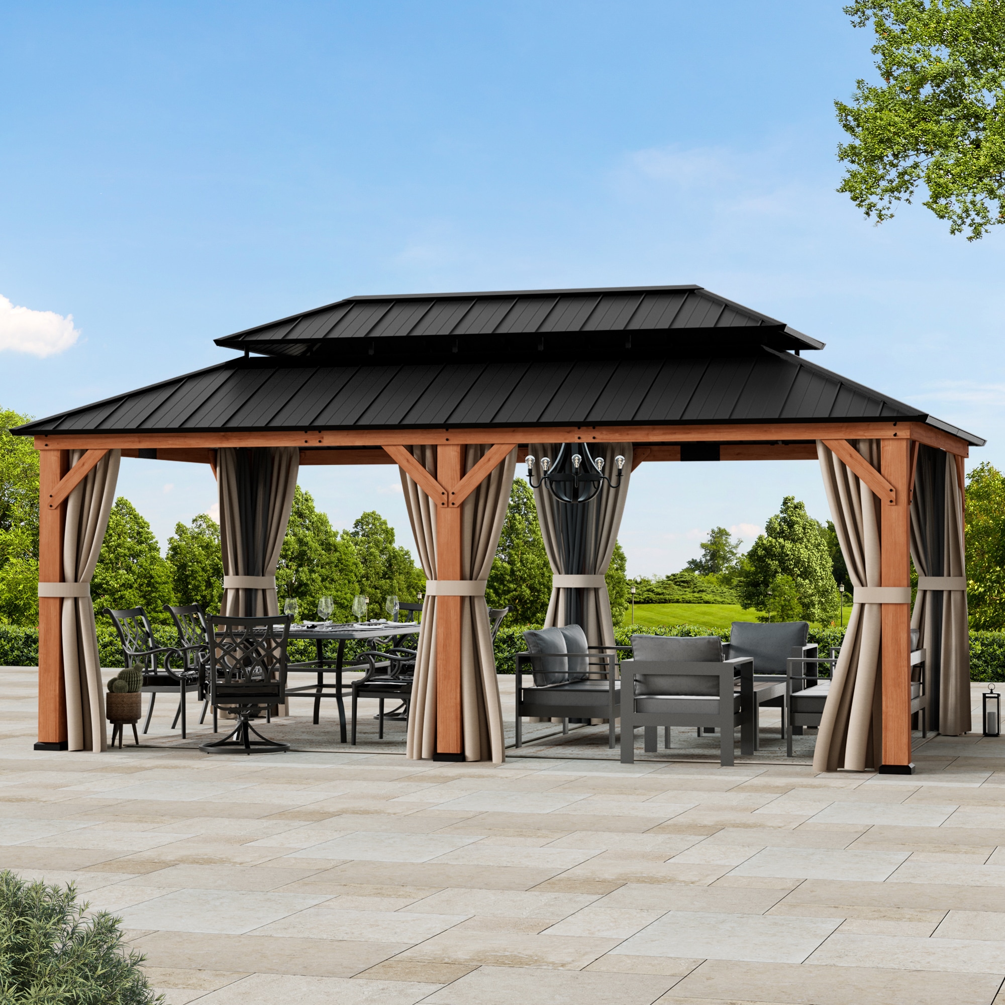 ELEVATE OUTDOORS IG10600013-1220MP 20-ft x 12-ft GlamwoodX Brown Gazebo with Hardtop Roof (Screen Included)