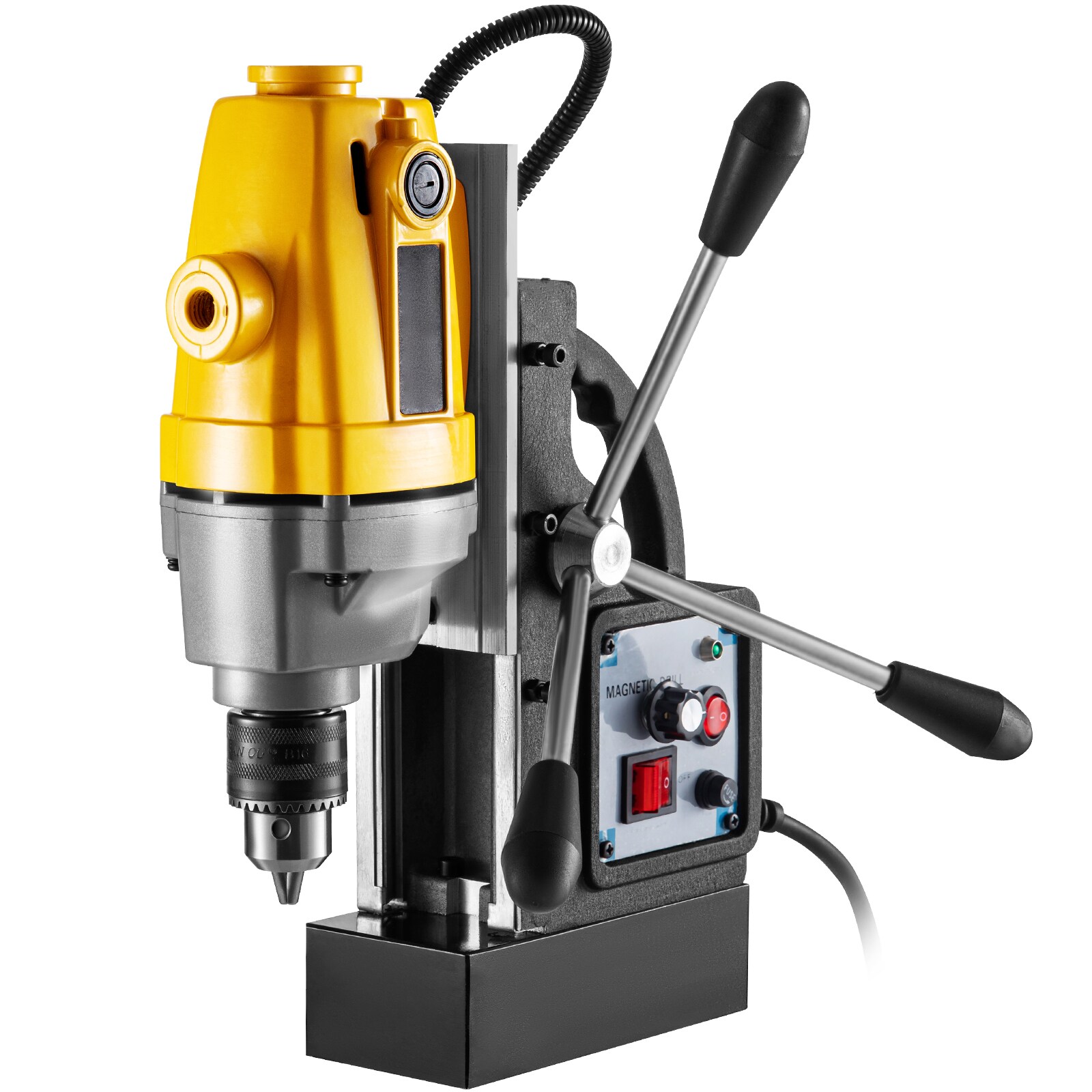 GIVIMO 750-W 5-Amp Variable-Speed Magnetic Drill Press with 1910-lbf Electromagnetic Base 0.5-in Max Boring Diameter 3.9-in Boring Depth 0-550-RPM Stepless Control B16 Chuck and 5-in Travel for Steel Fabrication