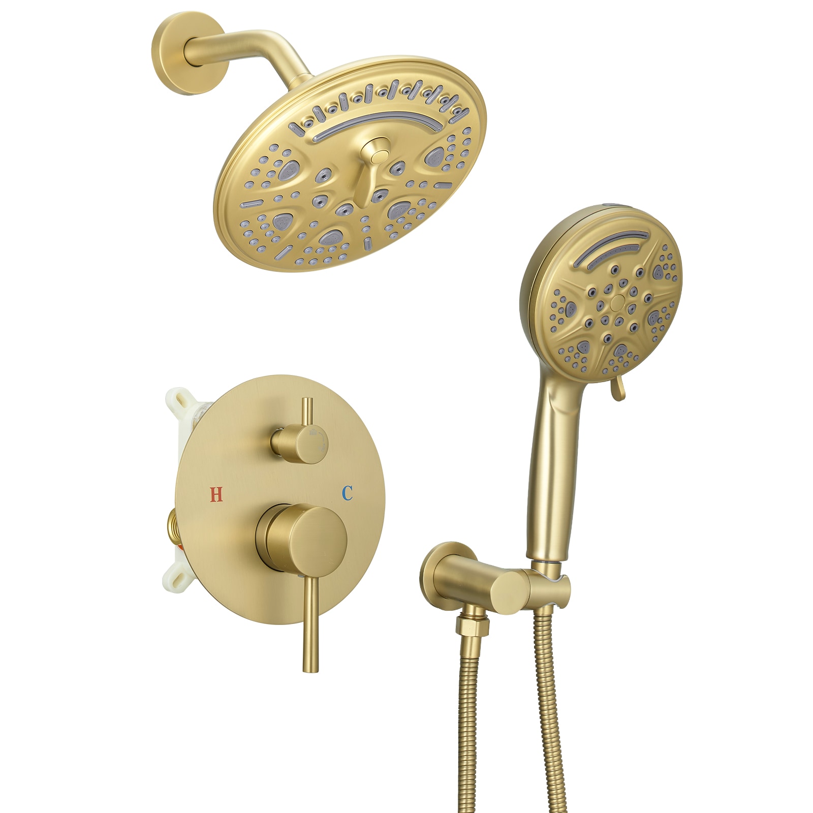 BWE A-98017-BG Brushed Gold 2-handle Multi-function 5-in Round Shower Faucet with Valve