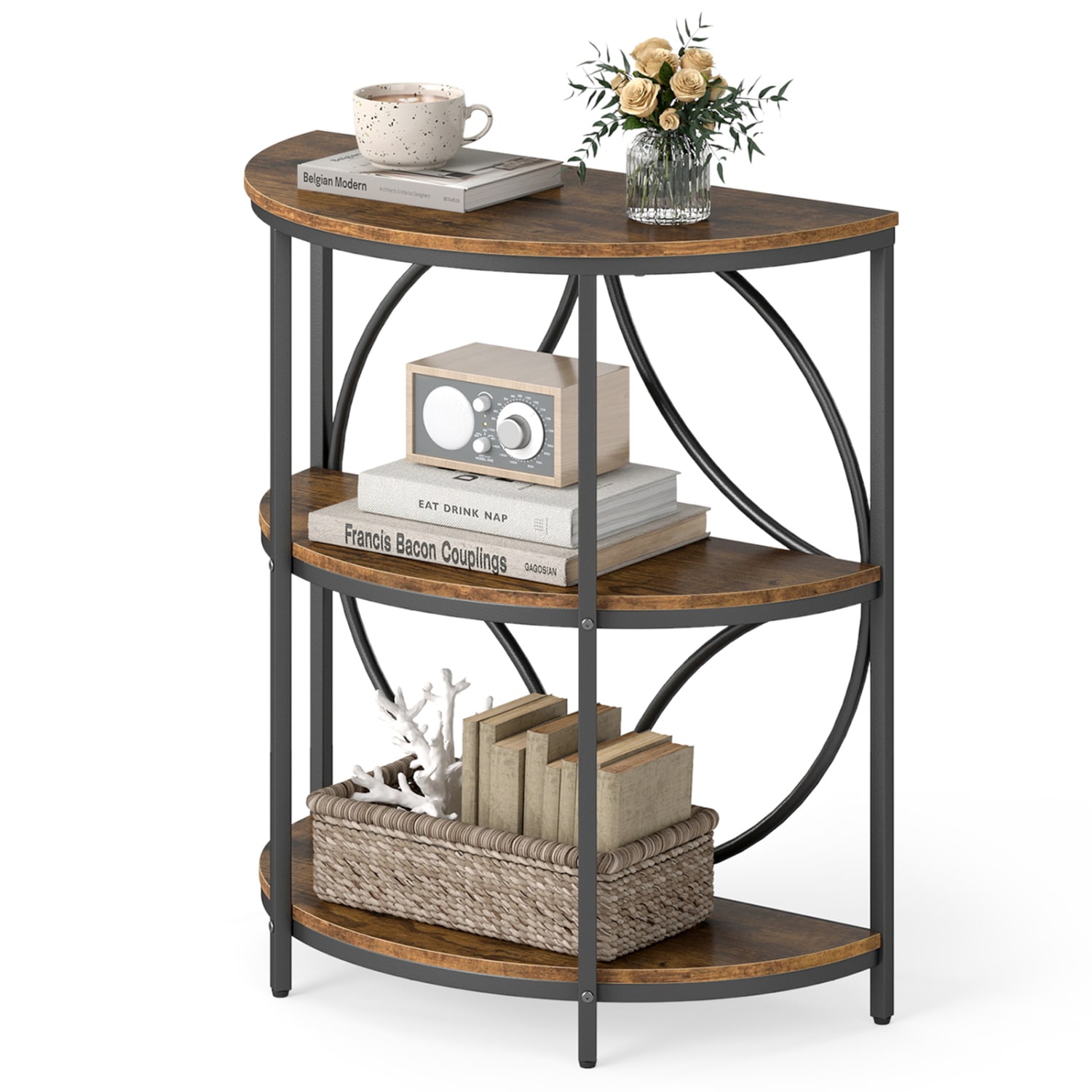 Volenca 3-Tier Half Round End Table with Sturdy Metal Frame for Living Room 24-in L 55-lb Capacity
