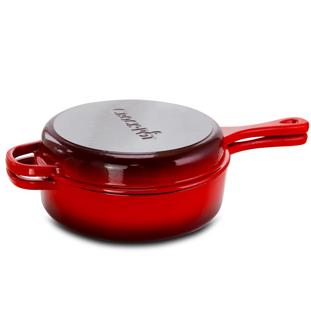 Crock Pot Artisan 10 Inch Enameled Cast Iron Round Skillet, Scarlet Red