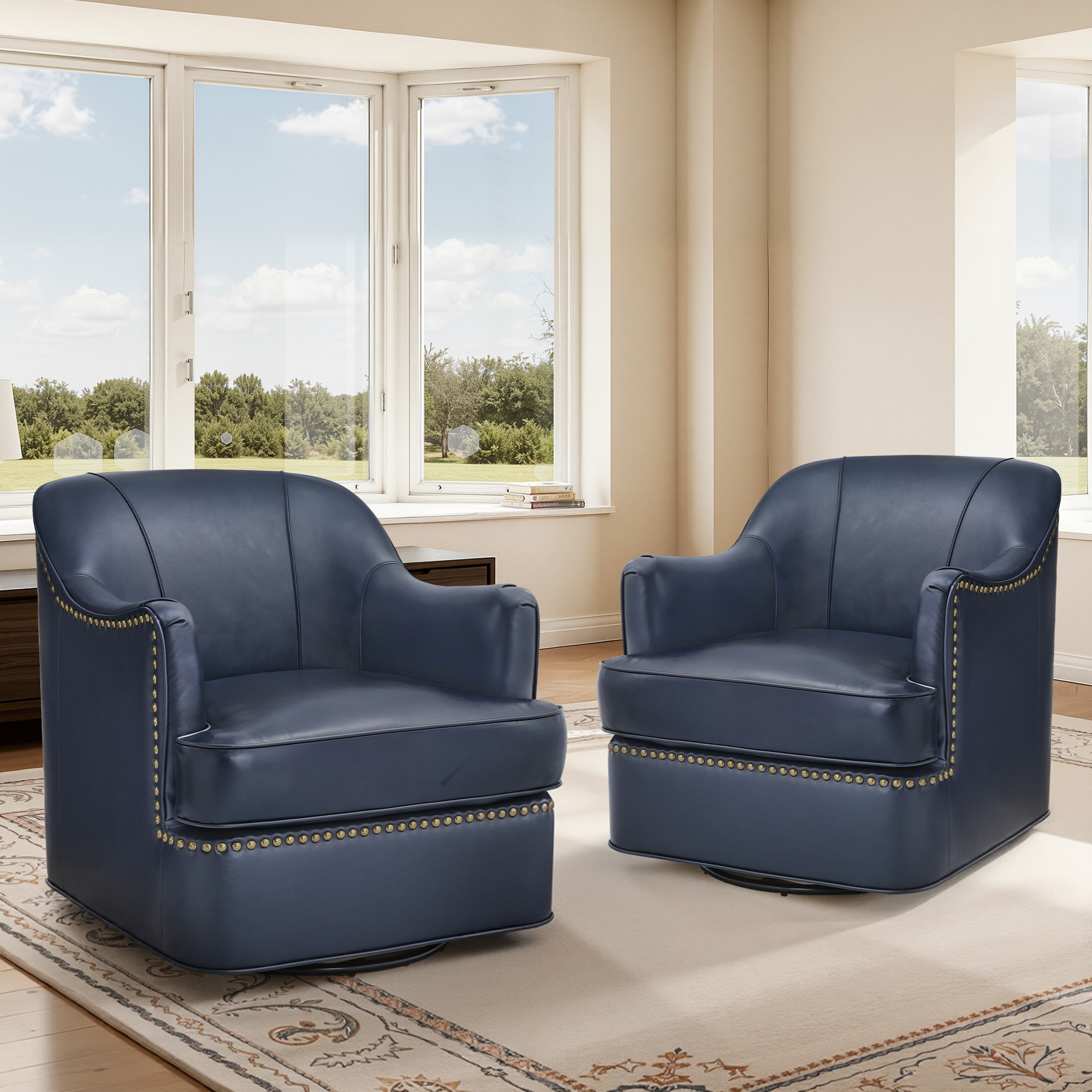 Yurevna Leather Swivel Accent Chair 28.1-in W Modern Faux Leather Barrel Armchair
