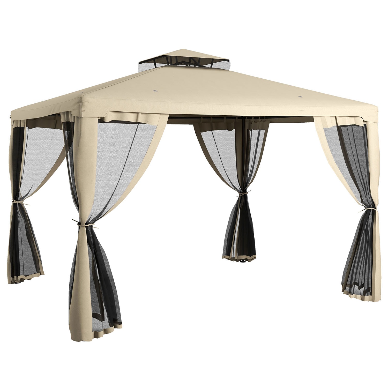 GZMR GZ-W2225P258 9.5-ft x 11.5-ft Outdoor Canopy Shelter with 2-Tier Roof and Netting Beige Gazebo with Soft Top Roof