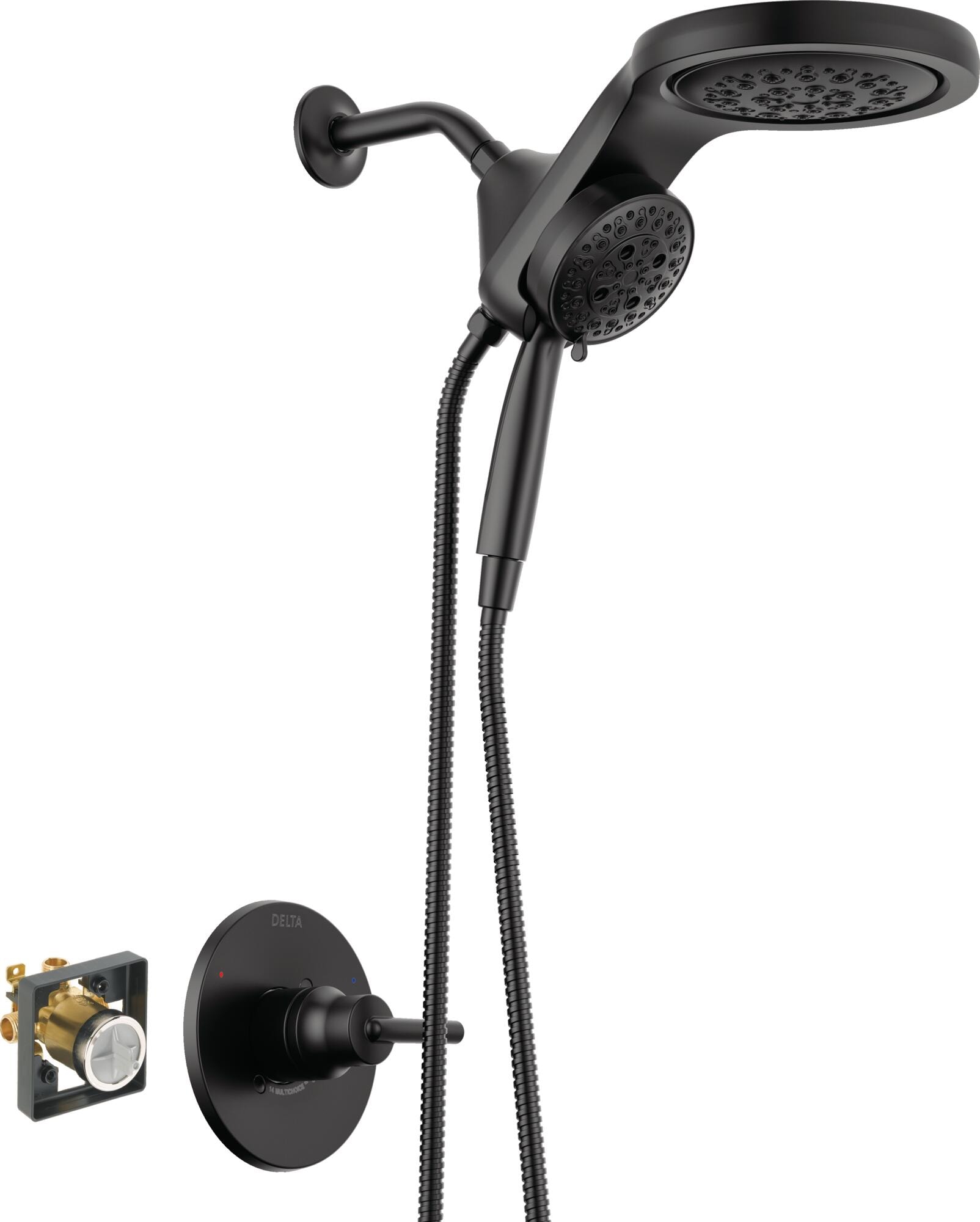 Trinsic Matte Black Hydrorain Shower Head, Handle and Mixing Valve