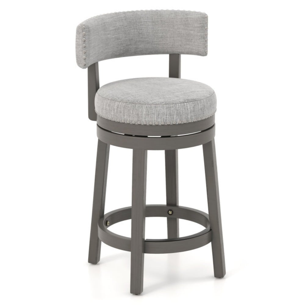 Fenbeli 27-in Swivel Bar Stool with 5-in Thick Linen Cushion Solid Rubber Wood Legs Nailhead Trim and 485-lb Capacity